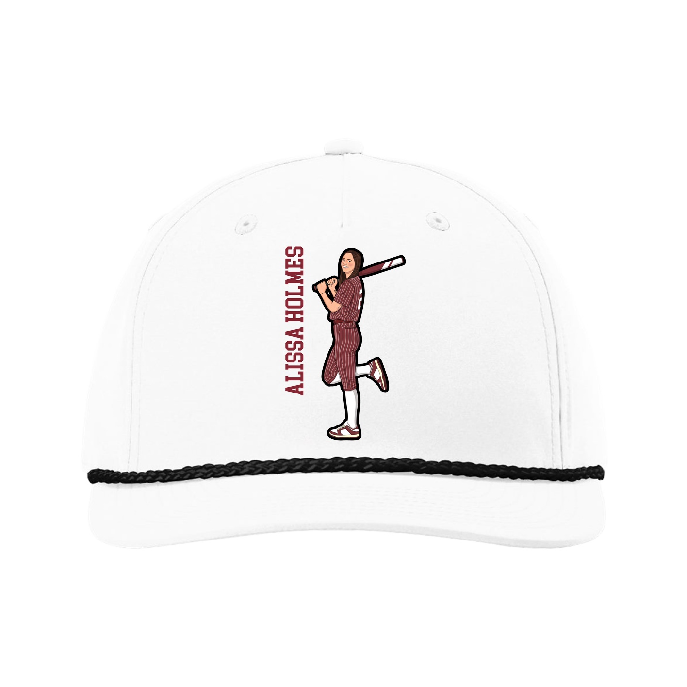 Five-Panel Classic Rope Cap — Name Vertical in White