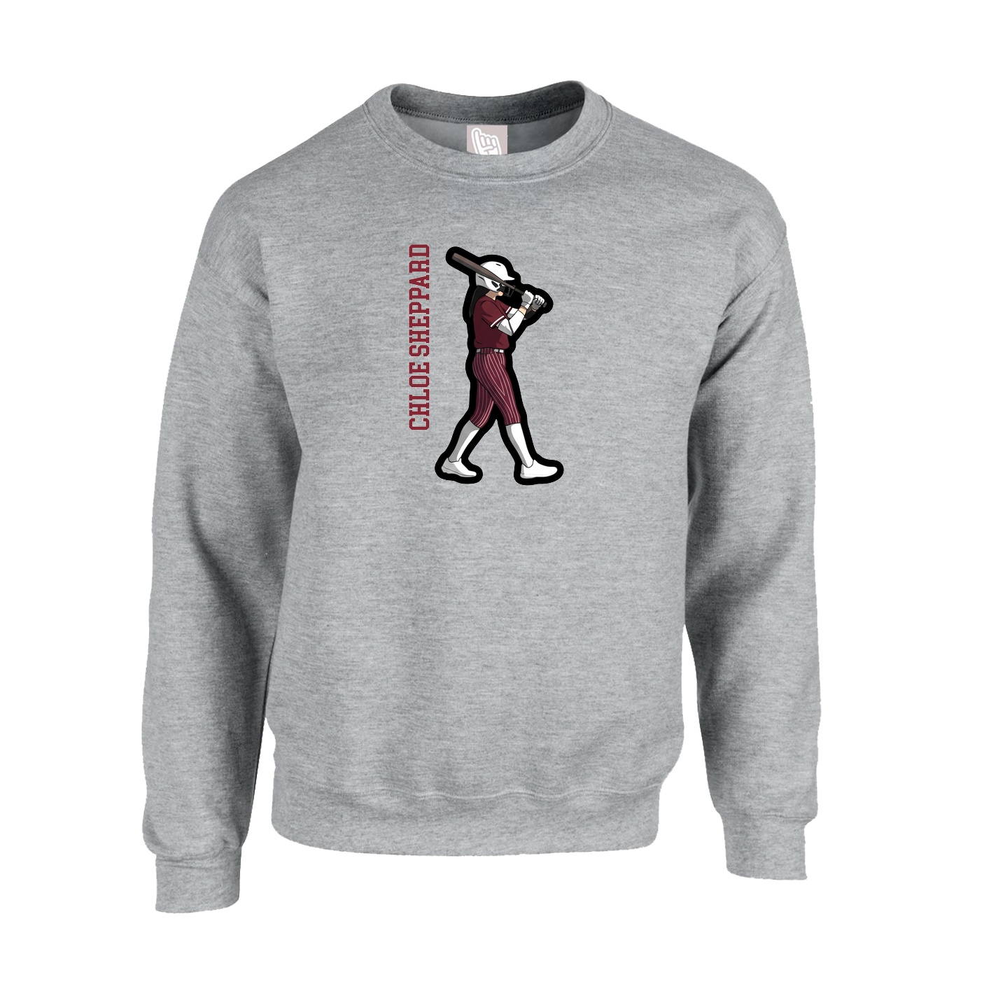Fleece Crew — Name Vertical in Grey