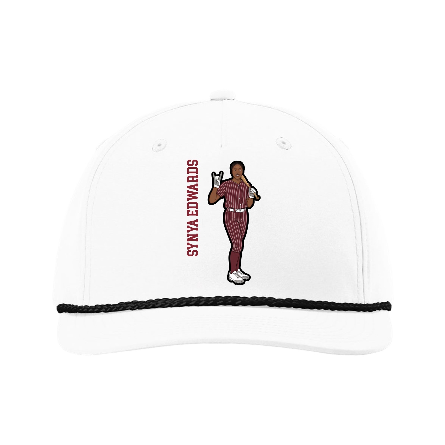 Five-Panel Classic Rope Cap — Name Vertical in White