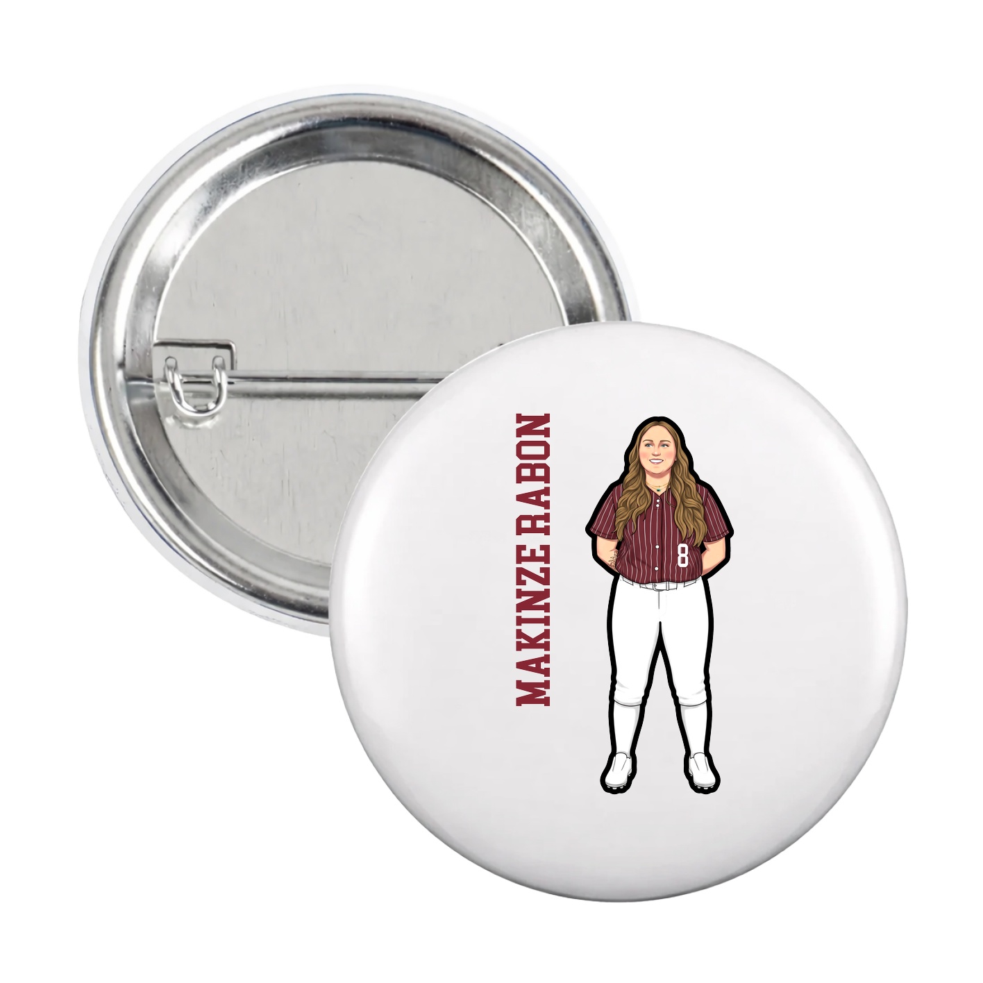 Game Day Button — Name Vertical in White