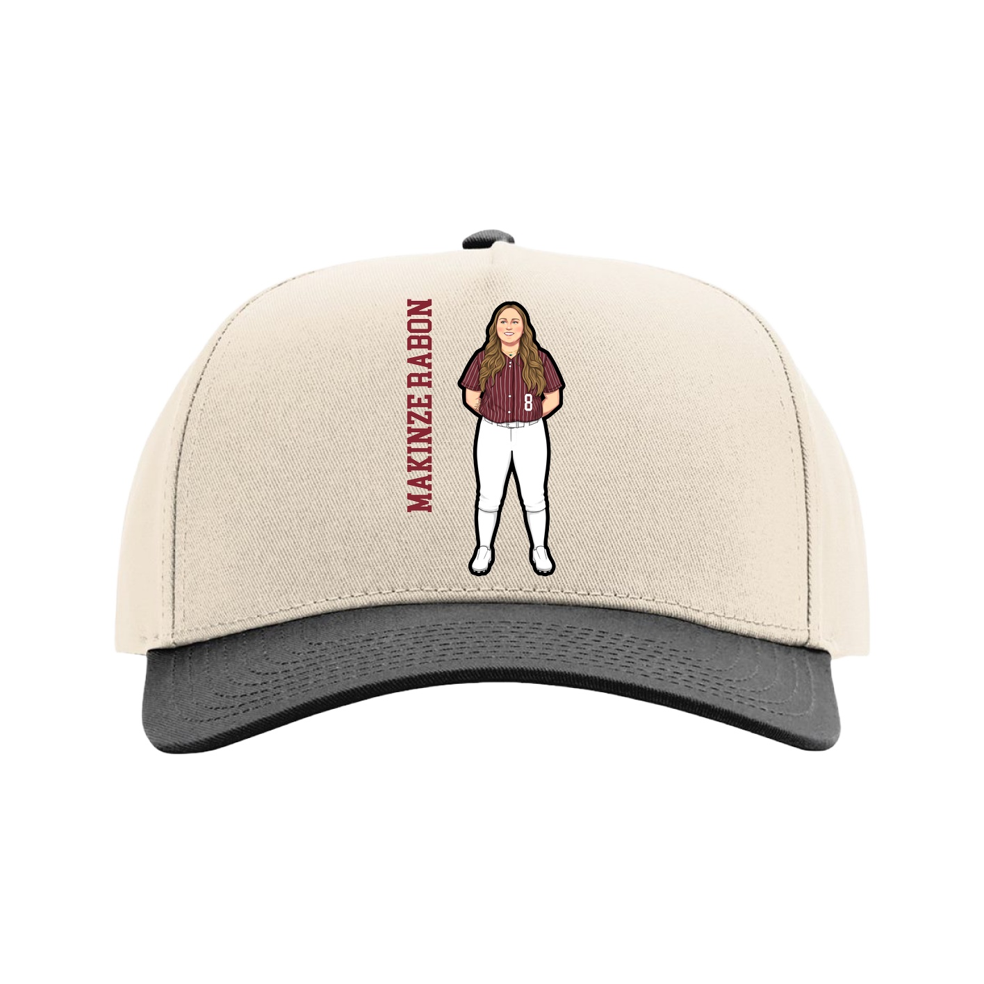 Full Fabric Five-Panel Champ Cap — Name Vertical in Cream/Black