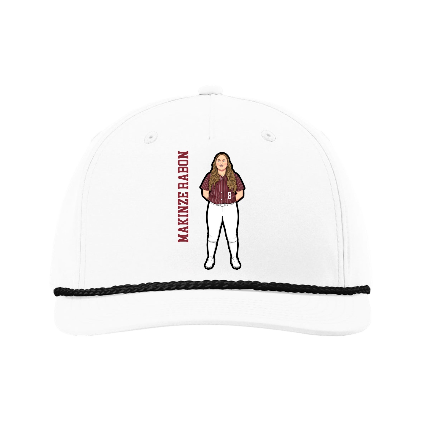 Five-Panel Classic Rope Cap — Name Vertical in White