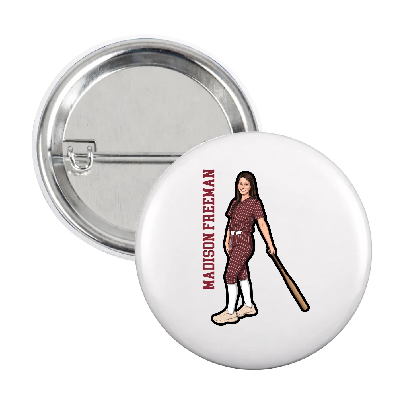 Game Day Button — Name Vertical in White