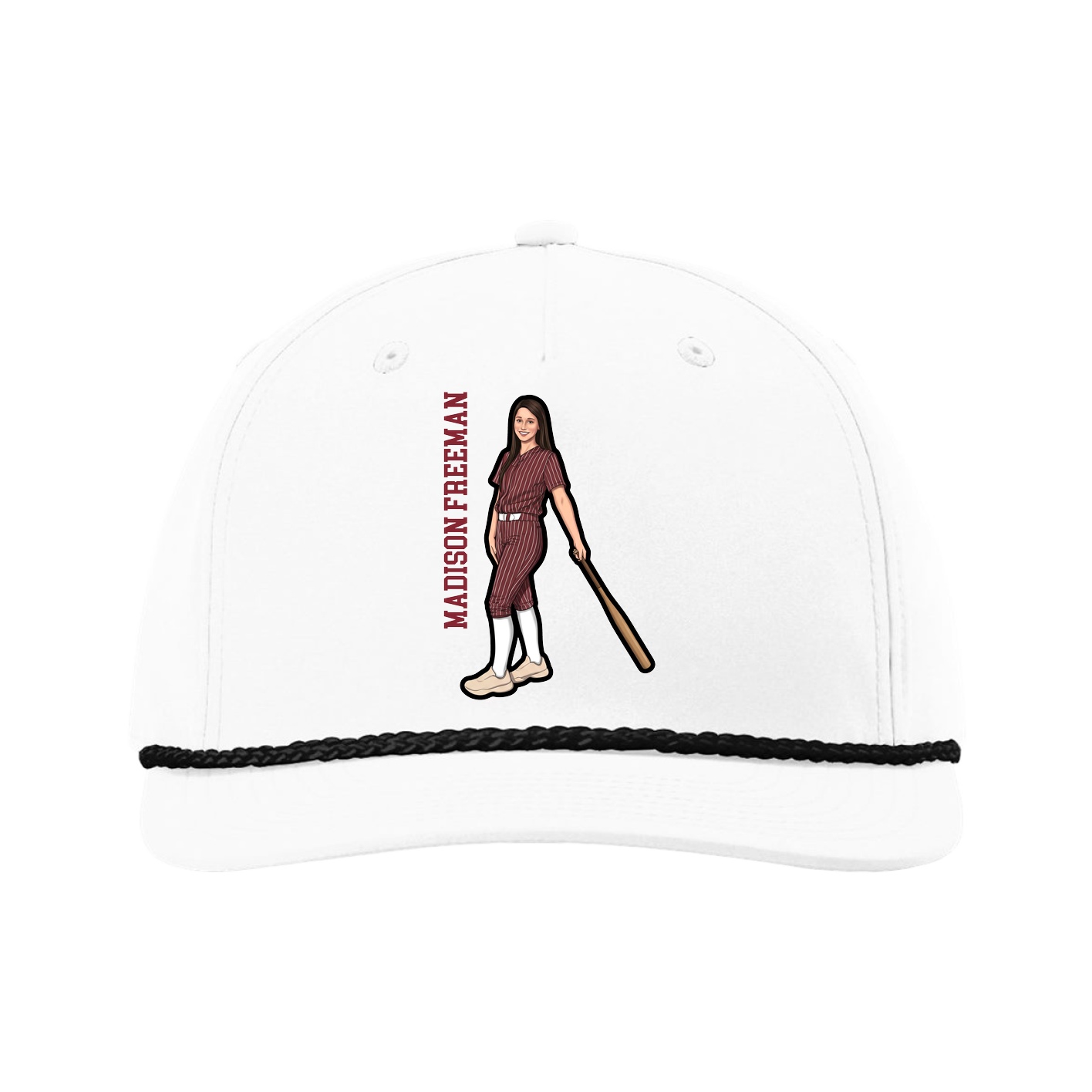 Five-Panel Classic Rope Cap — Name Vertical in White