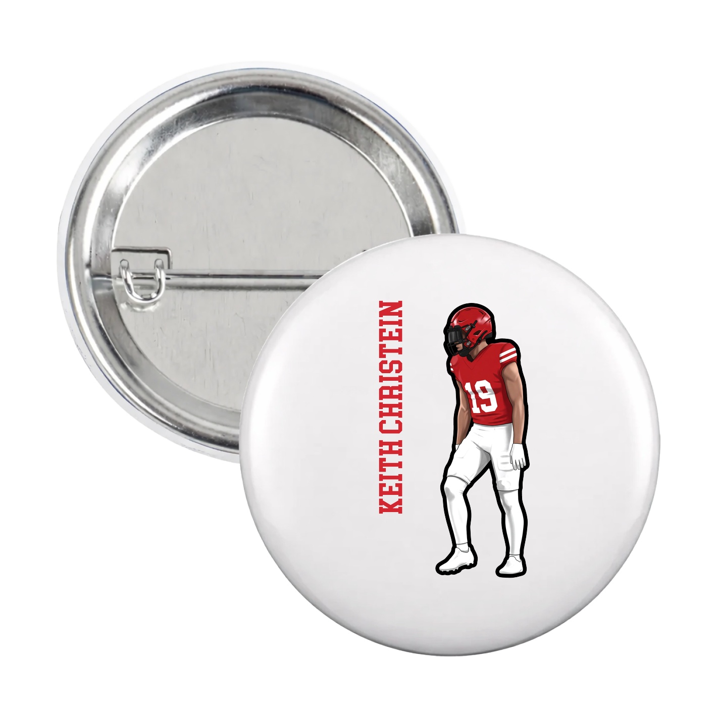 Game Day Button — Name Vertical in White