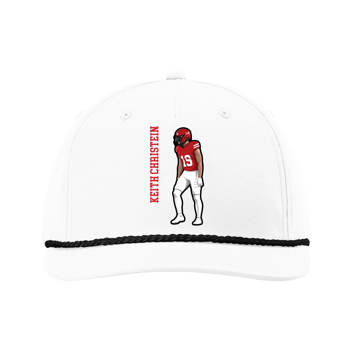 Five-Panel Classic Rope Cap — Name Vertical in White