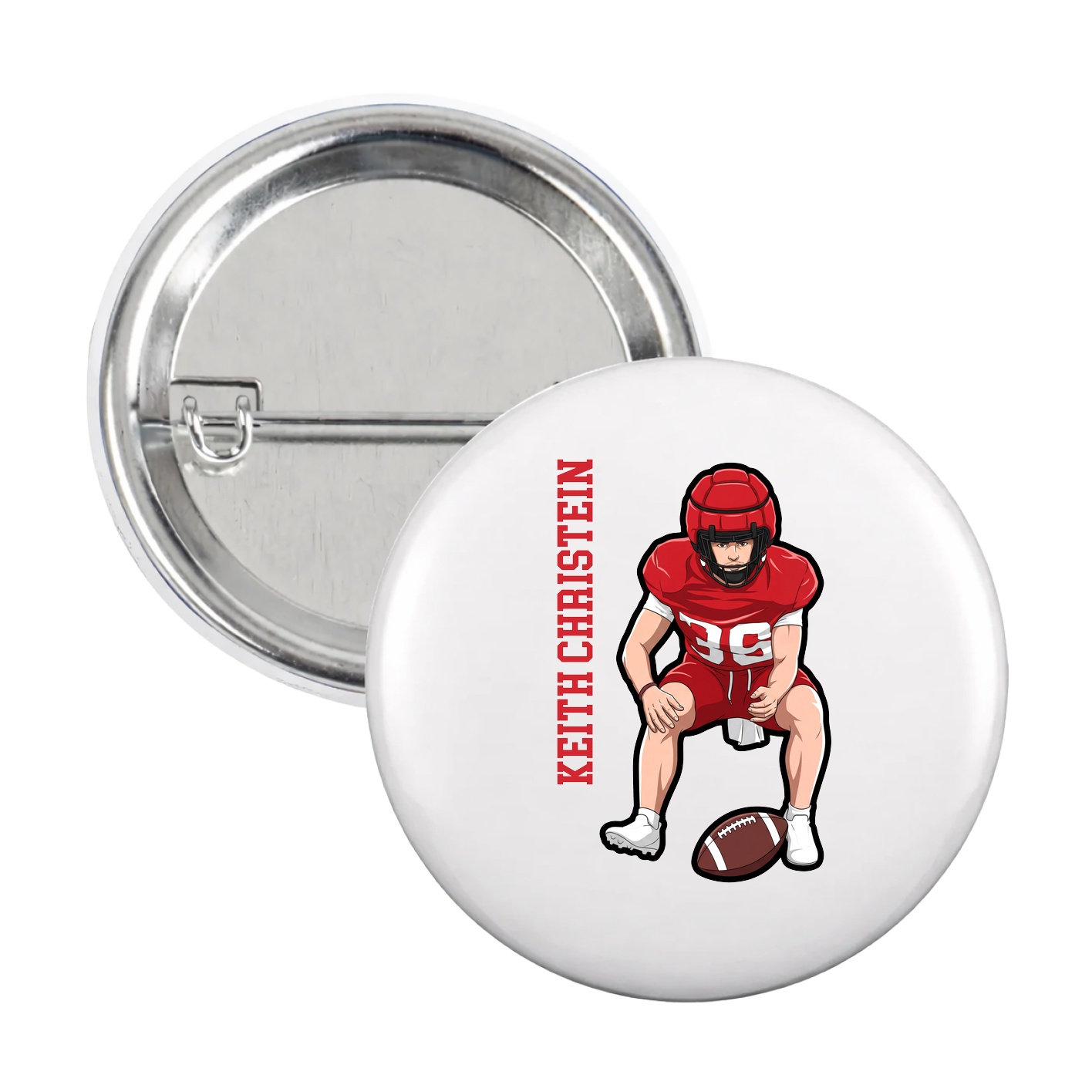 Game Day Button — Name Vertical in White