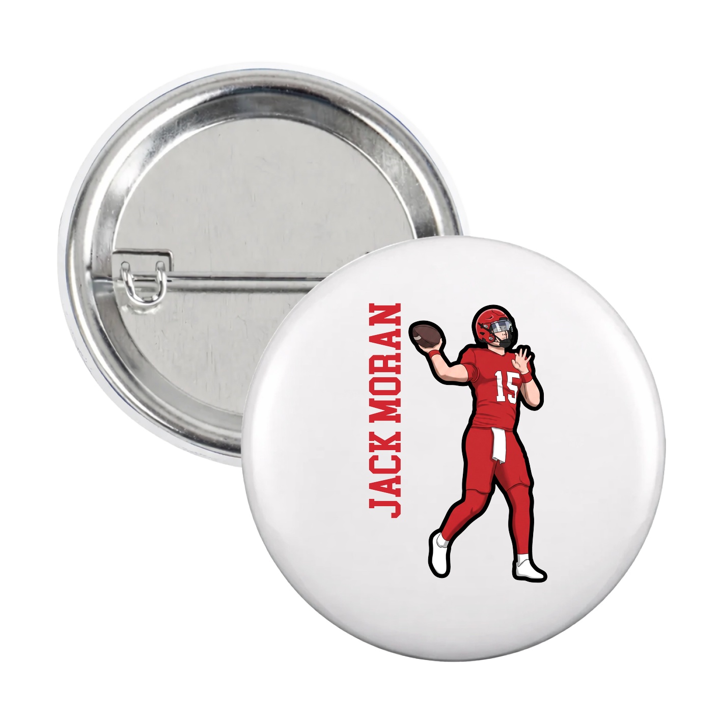 Game Day Button — Name Vertical in White