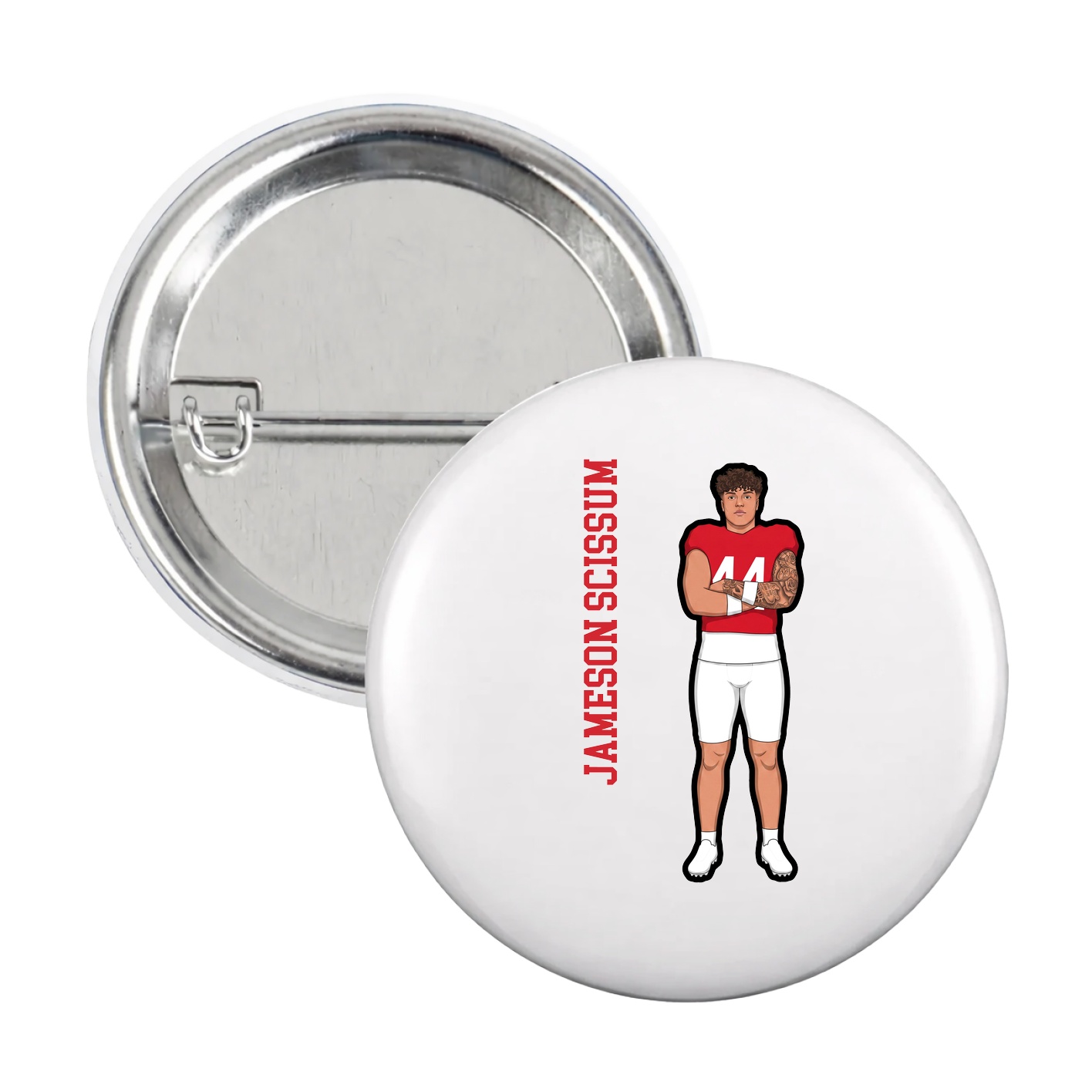 Game Day Button — Name Vertical in White