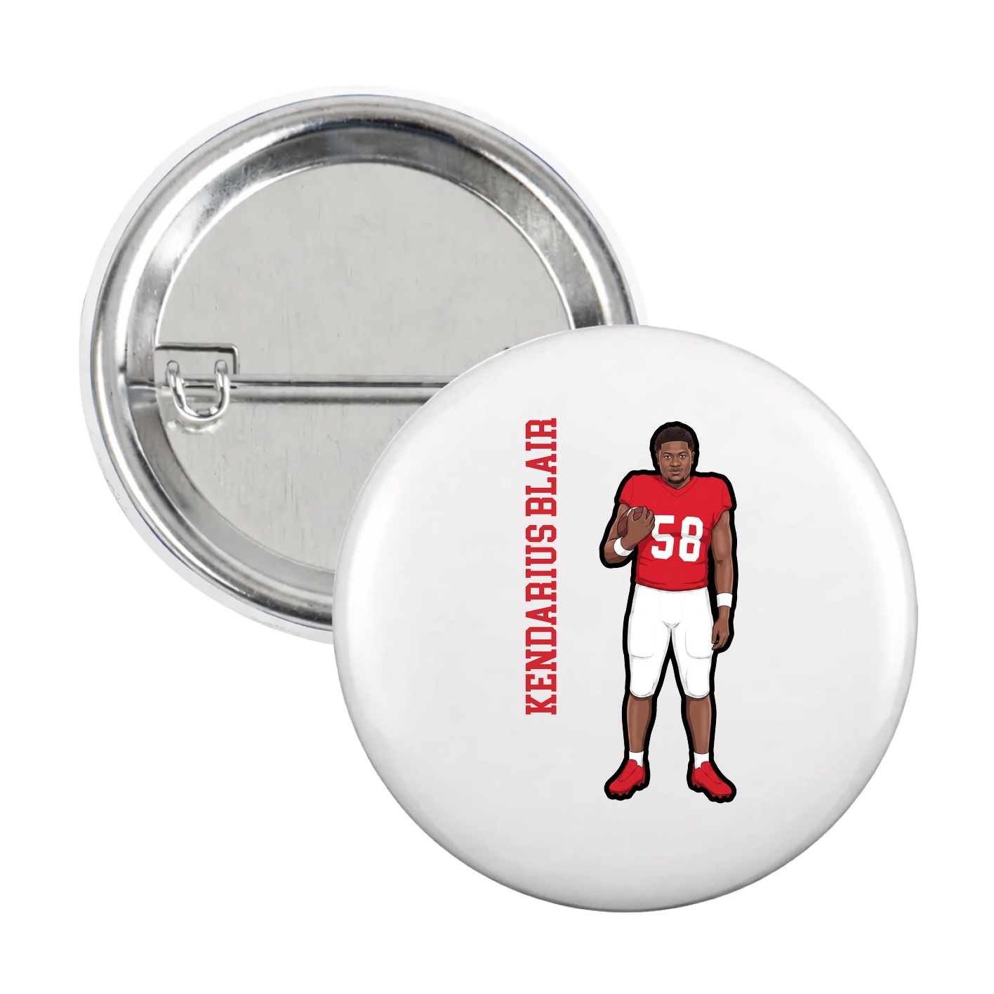 Game Day Button — Name Vertical in White