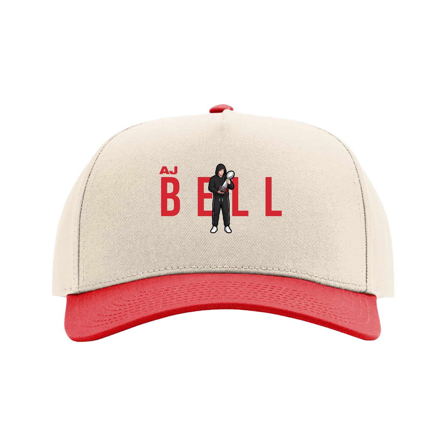 Full Fabric Five-Panel Champ Cap — Player Name in Cream/Red