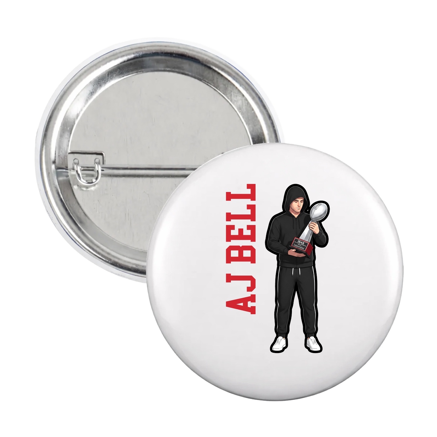 Game Day Button — Name Vertical in White