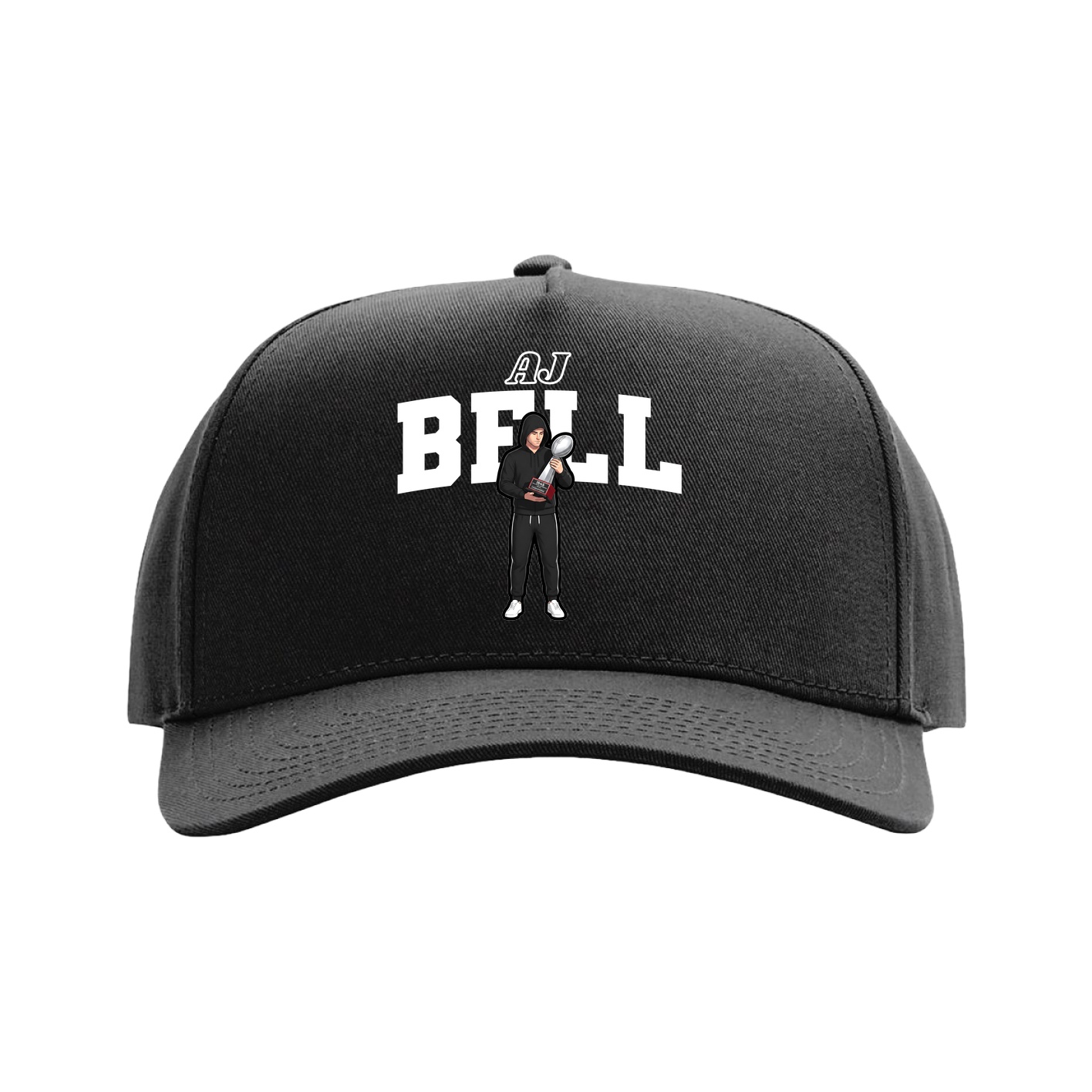 Full Fabric Five-Panel Champ Cap — Name Arch in Black