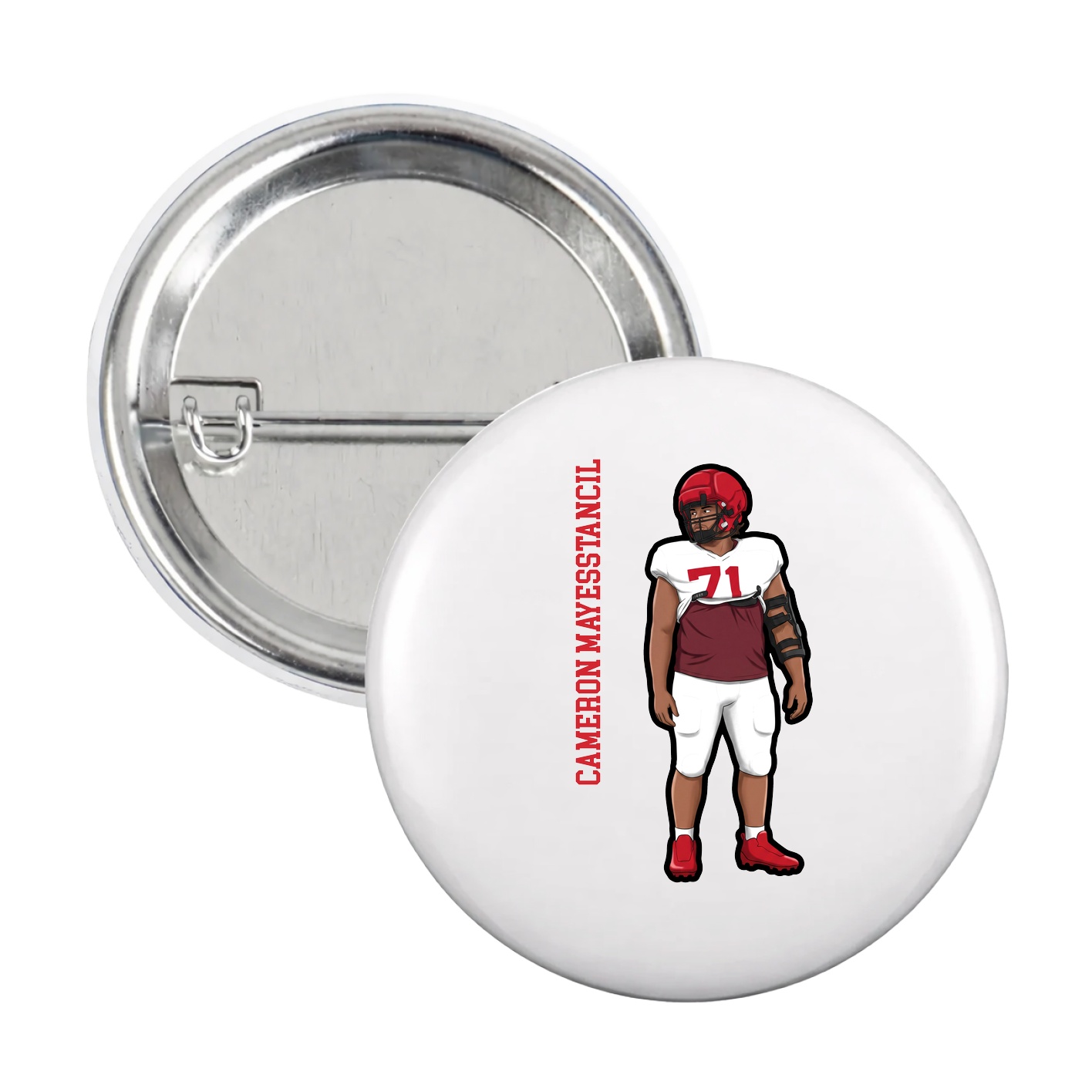 Game Day Button — Name Vertical in White