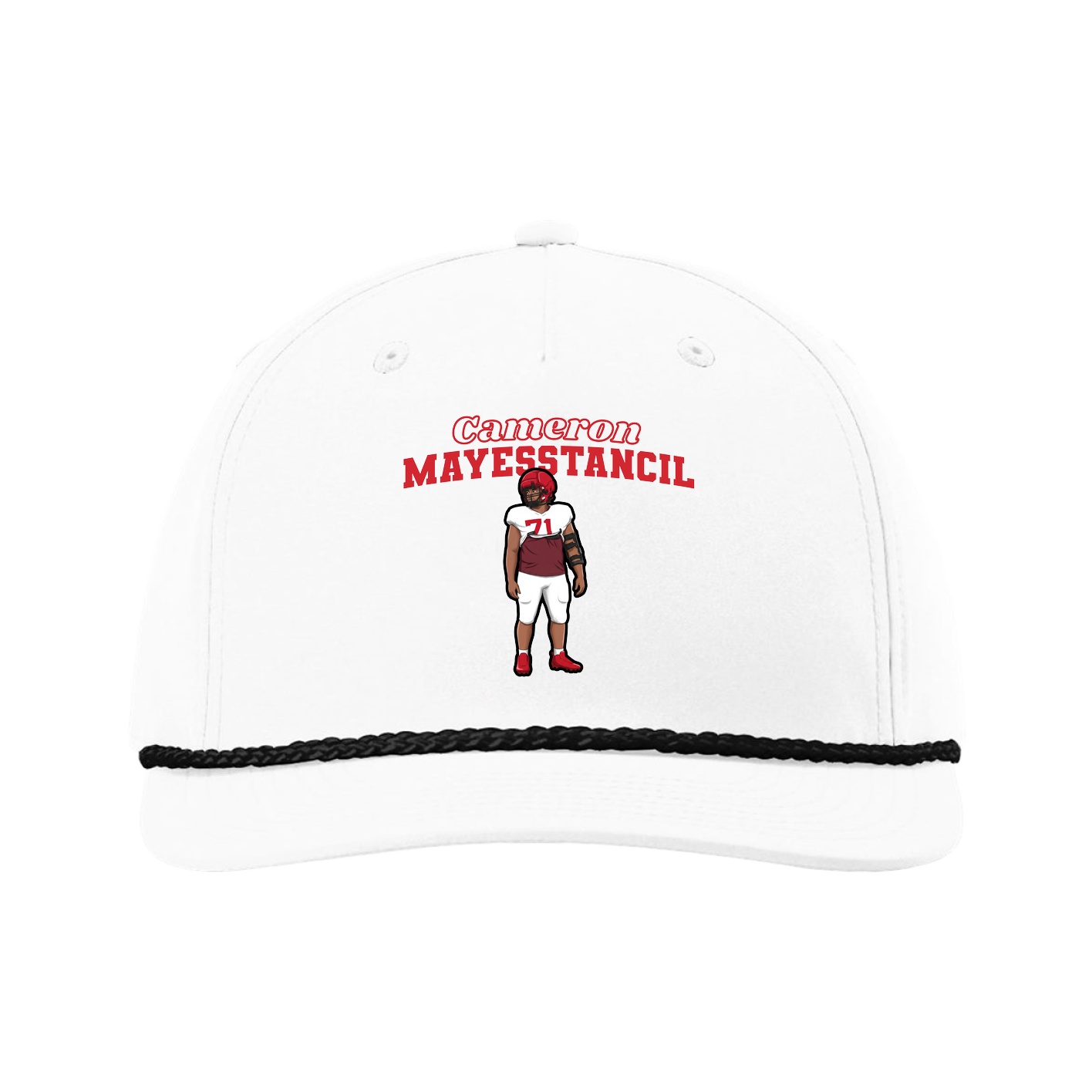 Five-Panel Classic Rope Cap — Name Arch in White