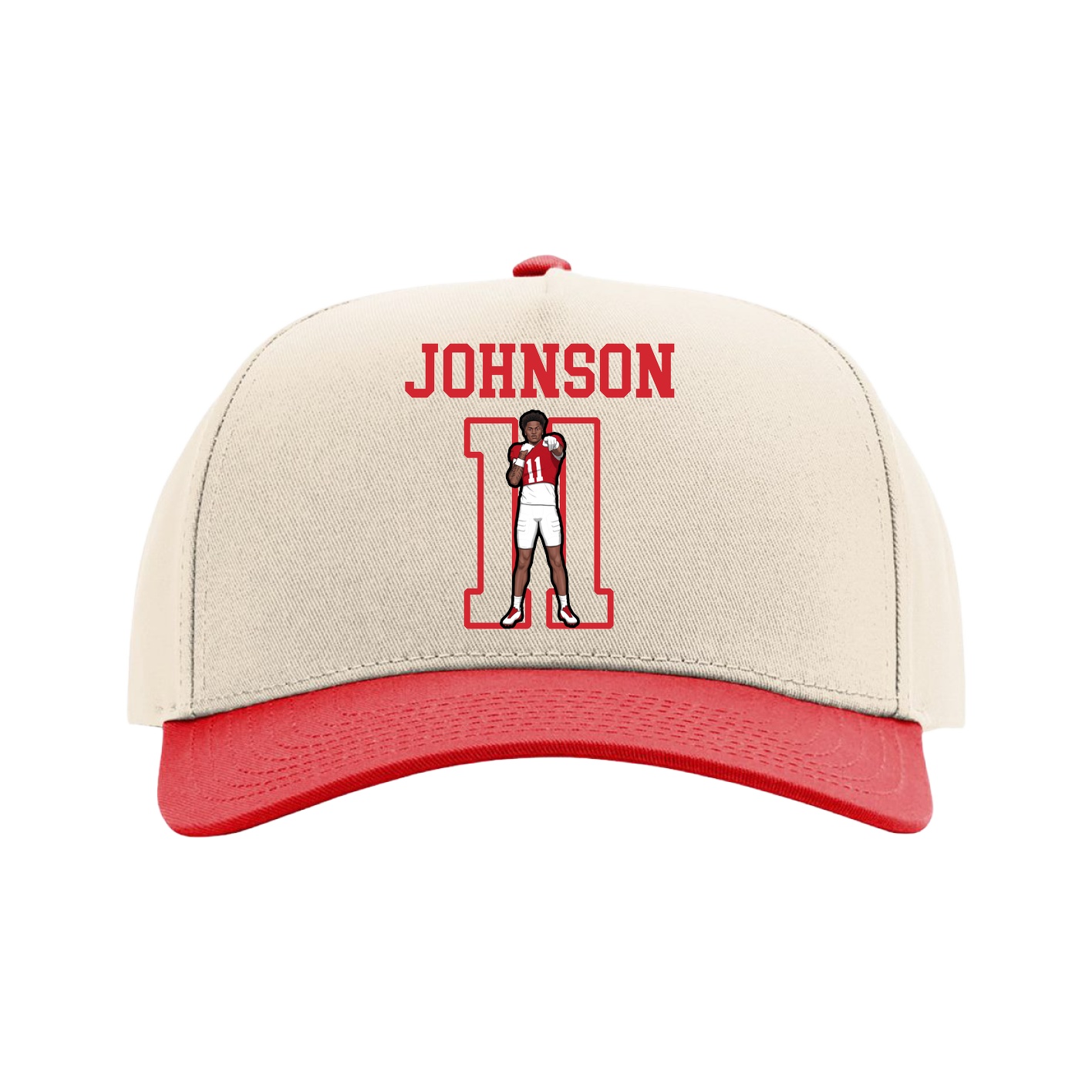 Full Fabric Five-Panel Champ Cap — Shirsey in Cream/Red