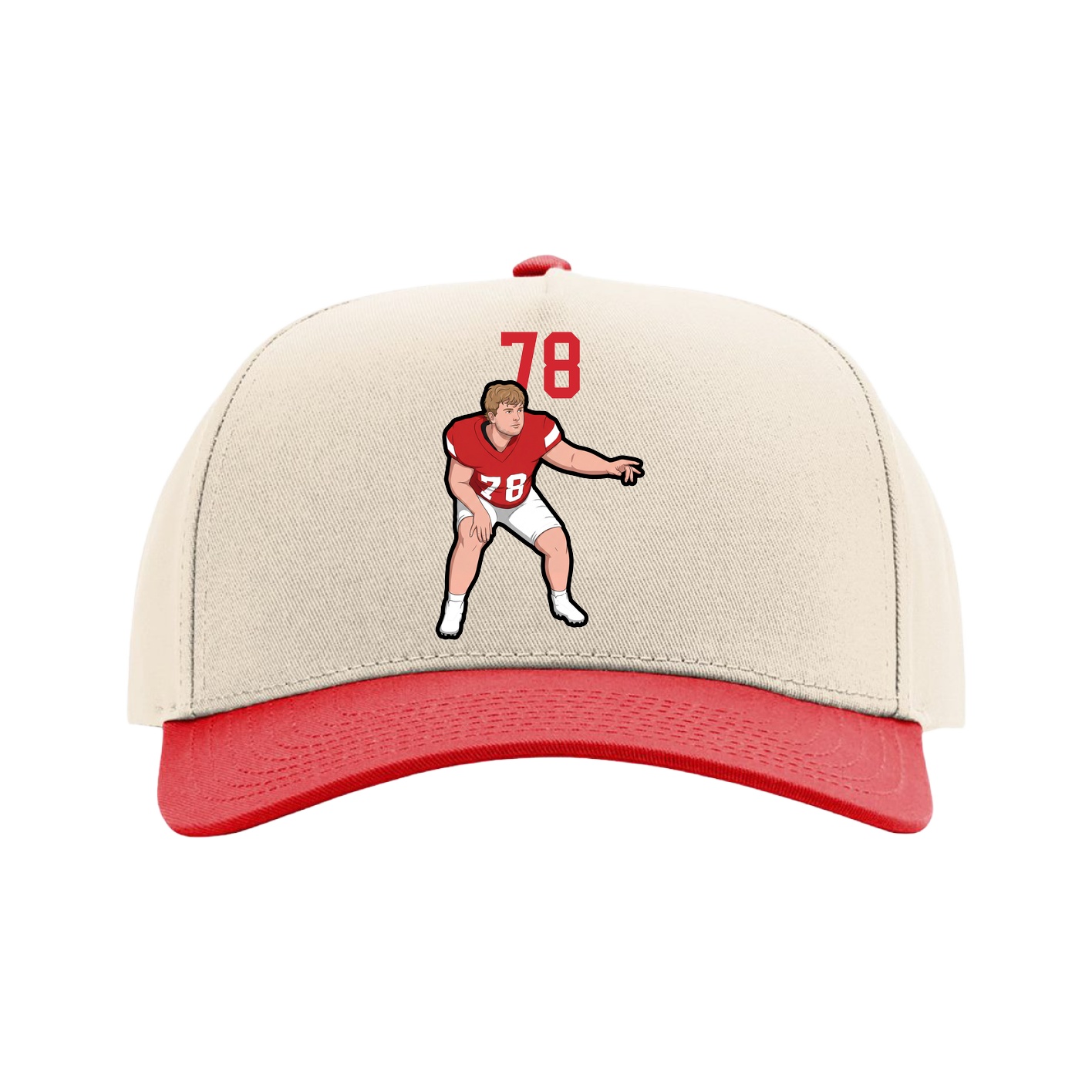 Full Fabric Five-Panel Champ Cap — Number Top in Cream/Red