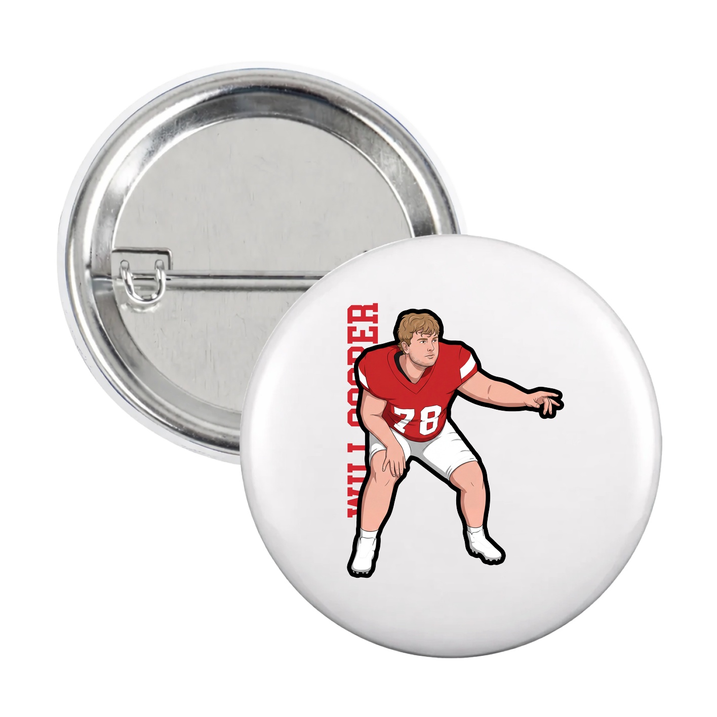 Game Day Button — Name Vertical in White