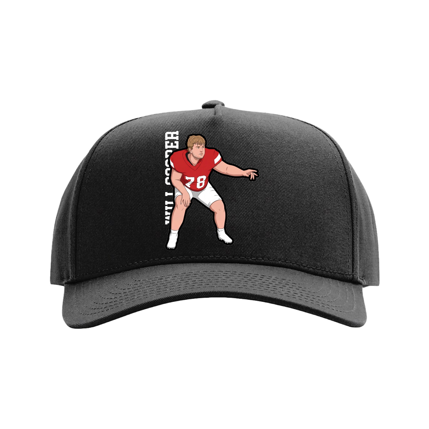Full Fabric Five-Panel Champ Cap — Name Vertical in Black