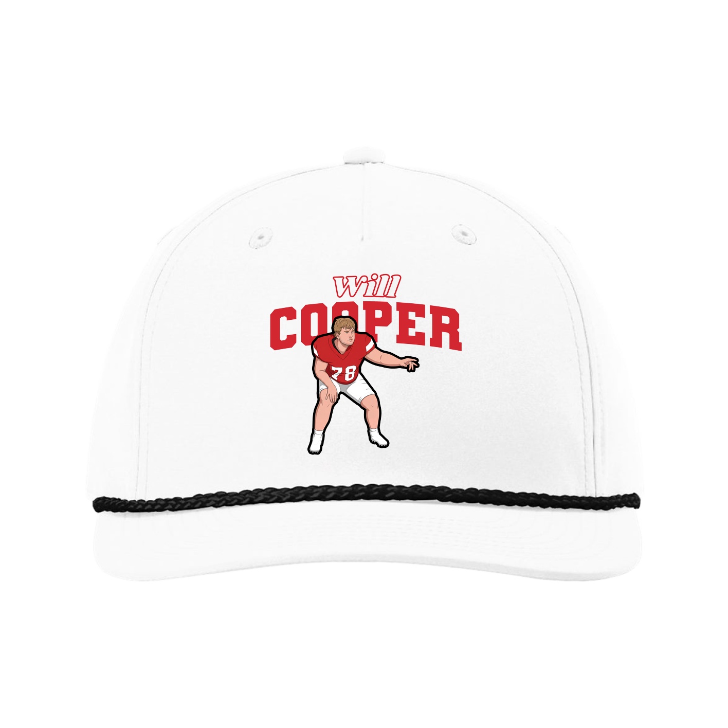 Five-Panel Classic Rope Cap — Name Arch in White