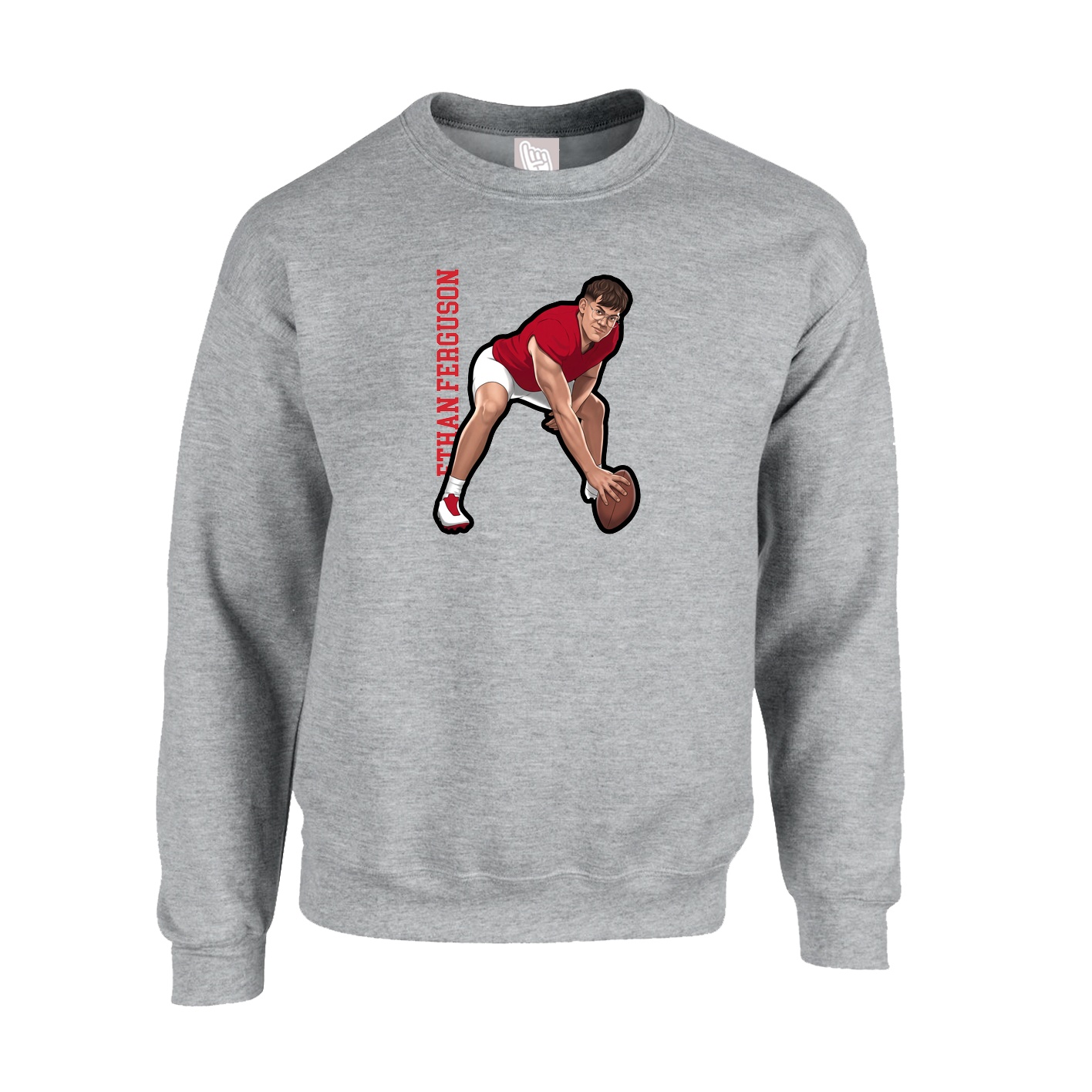 Fleece Crew — Name Vertical in Grey