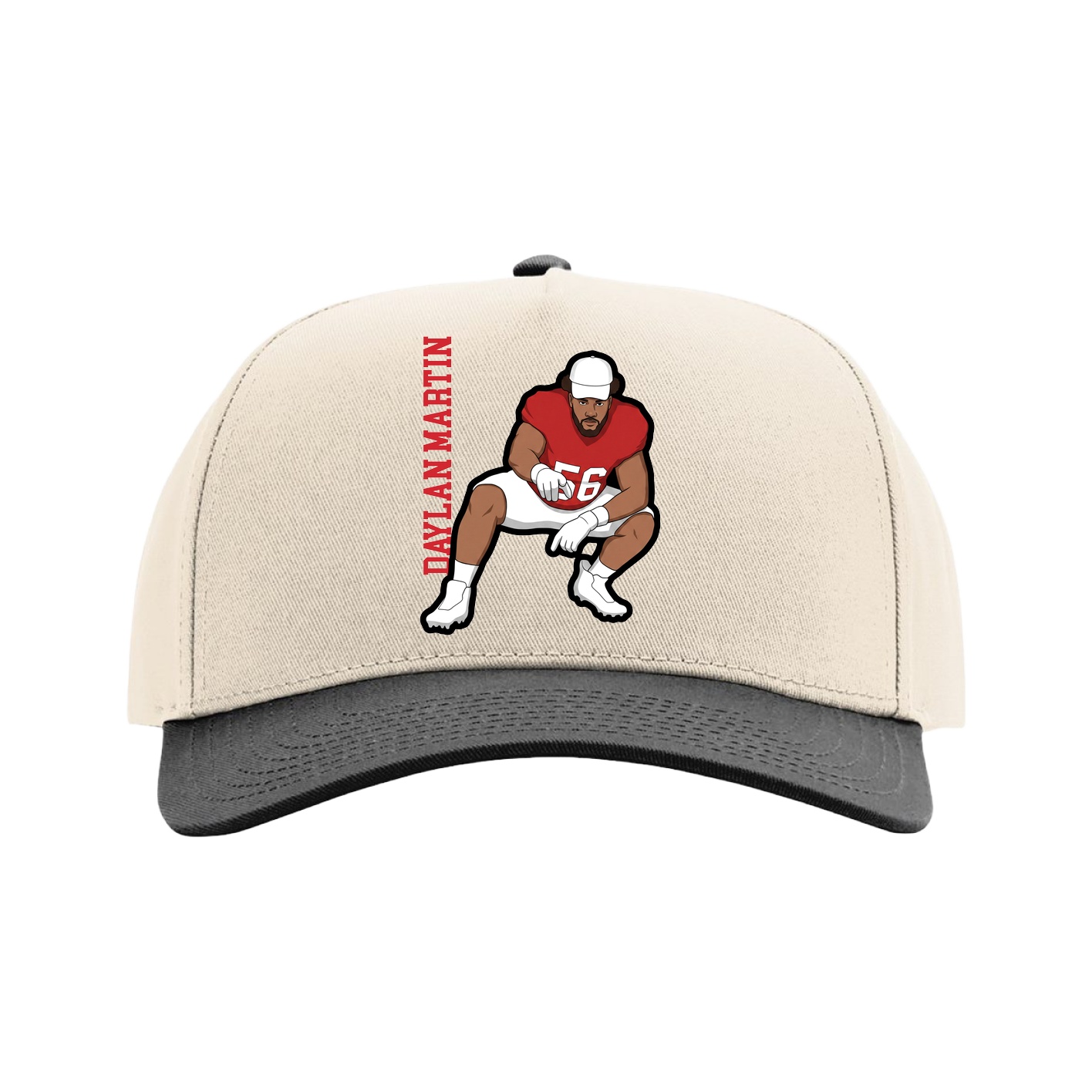 Full Fabric Five-Panel Champ Cap — Name Vertical in Cream/Black