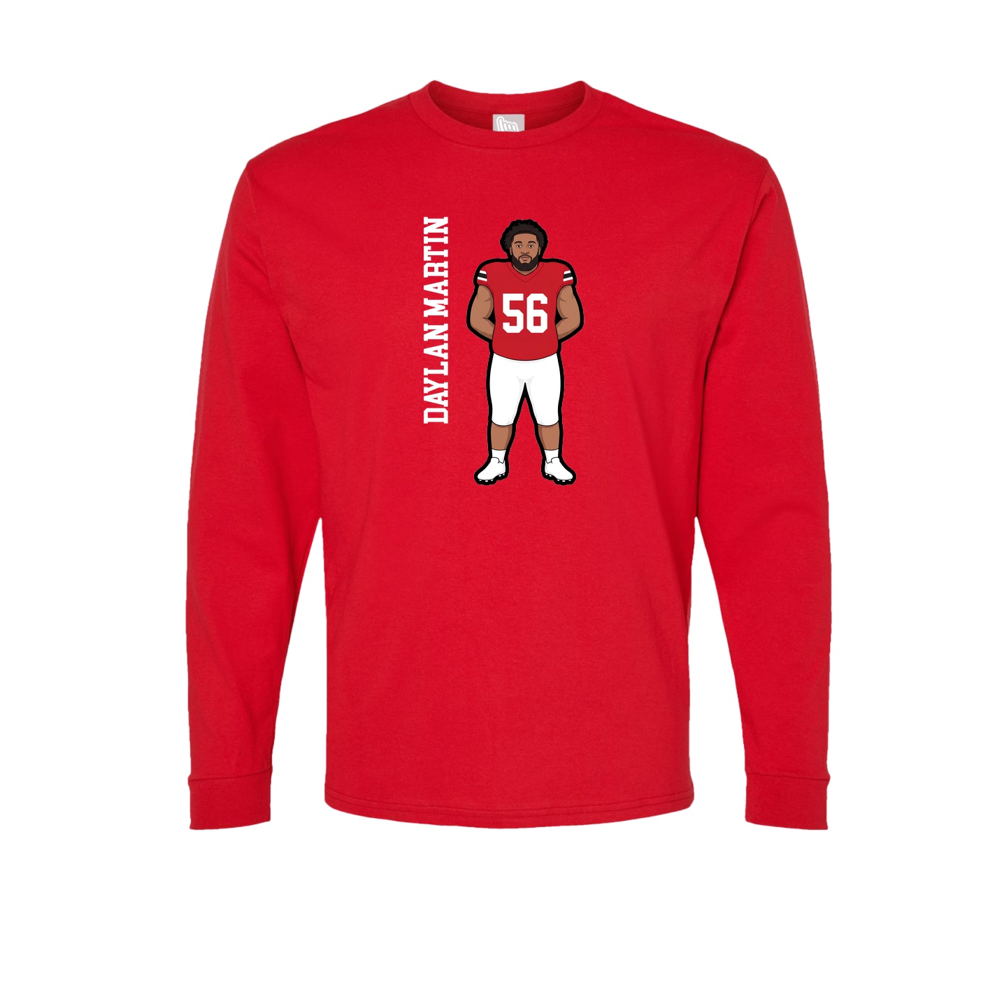 Long Sleeve Tee — Name Vertical in Red