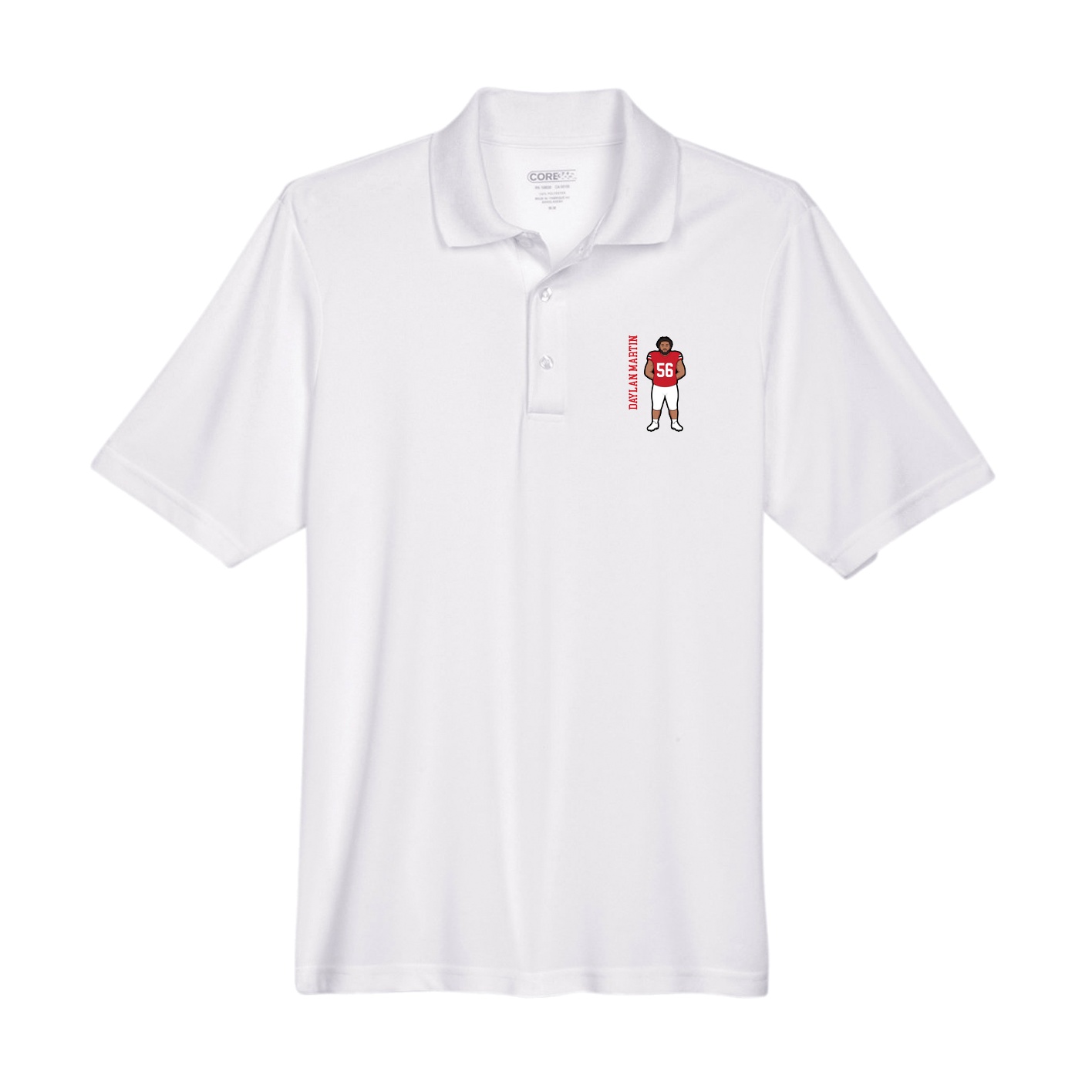 Performance Polo — Name Vertical in White
