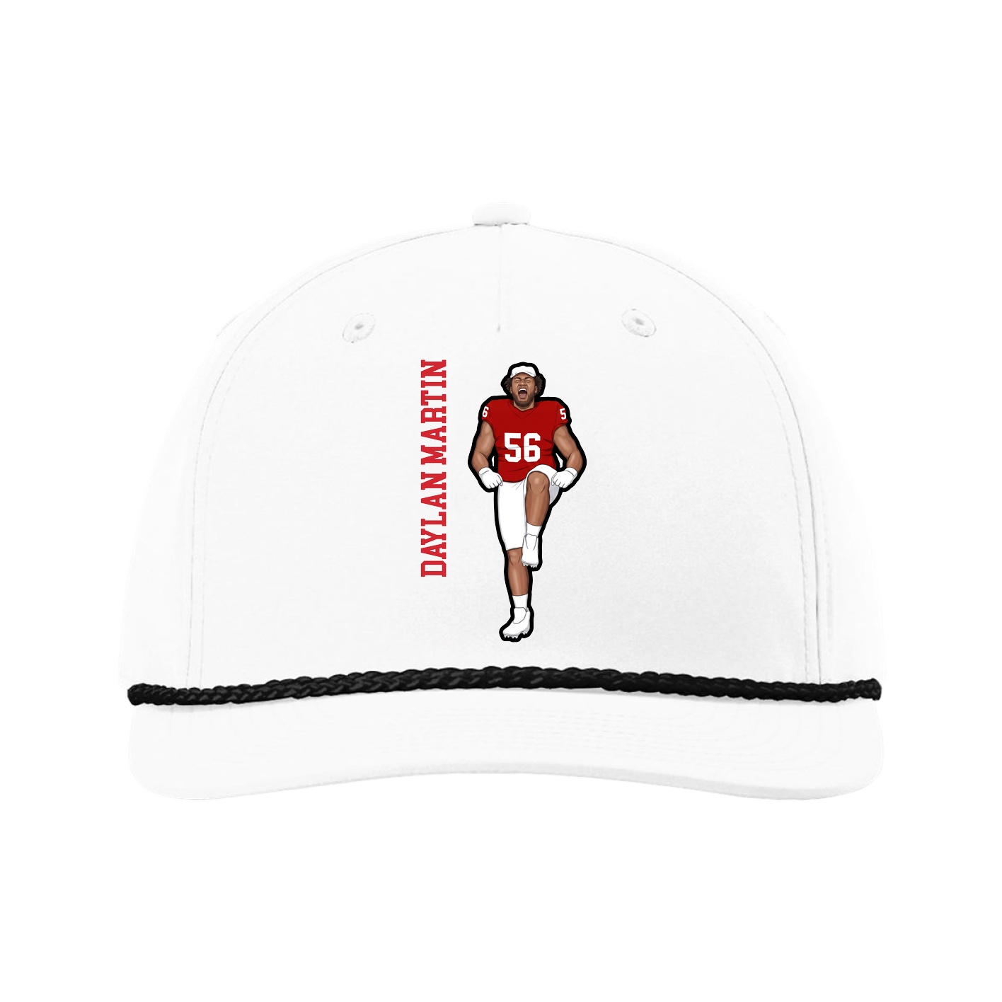 Five-Panel Classic Rope Cap — Name Vertical in White