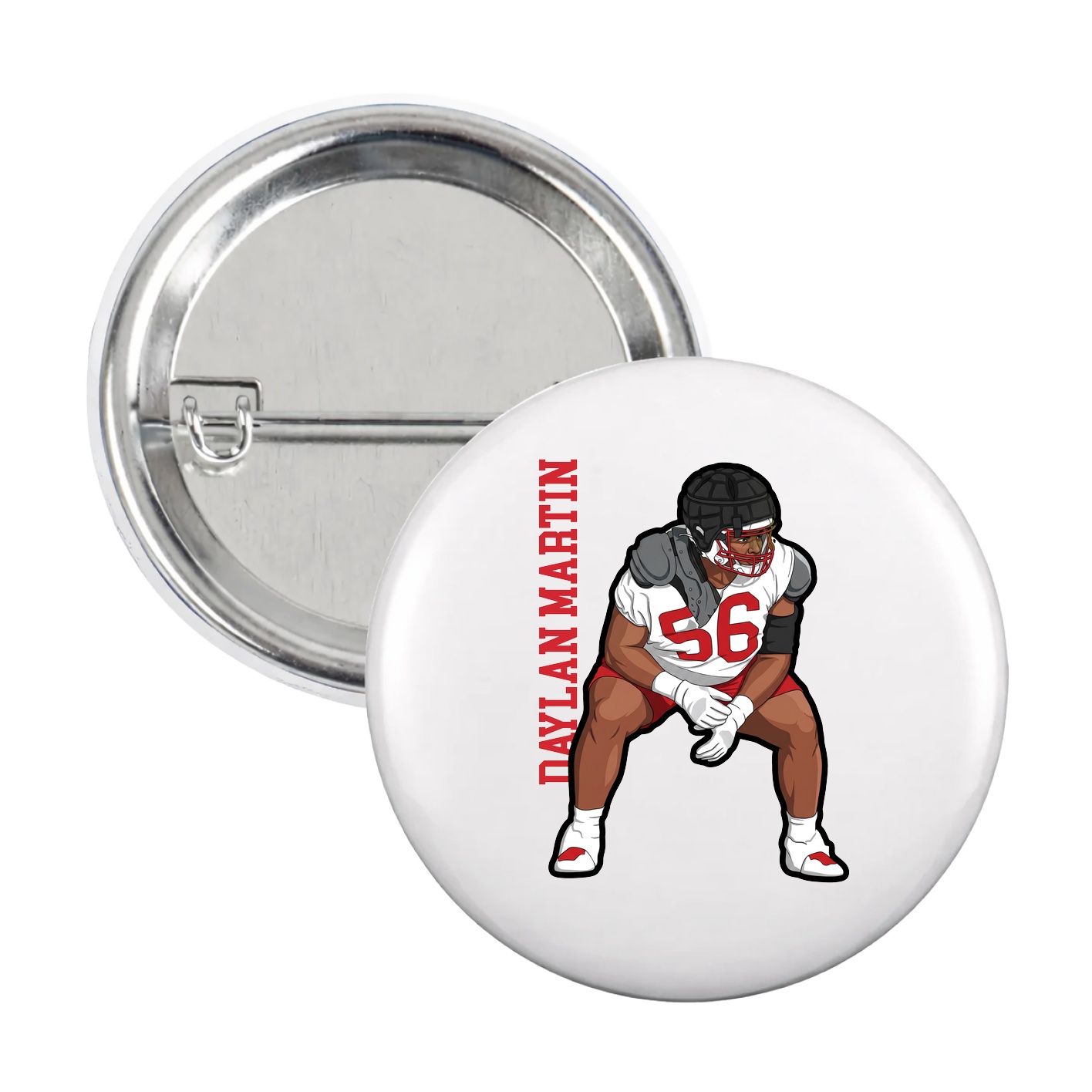Game Day Button — Name Vertical in White