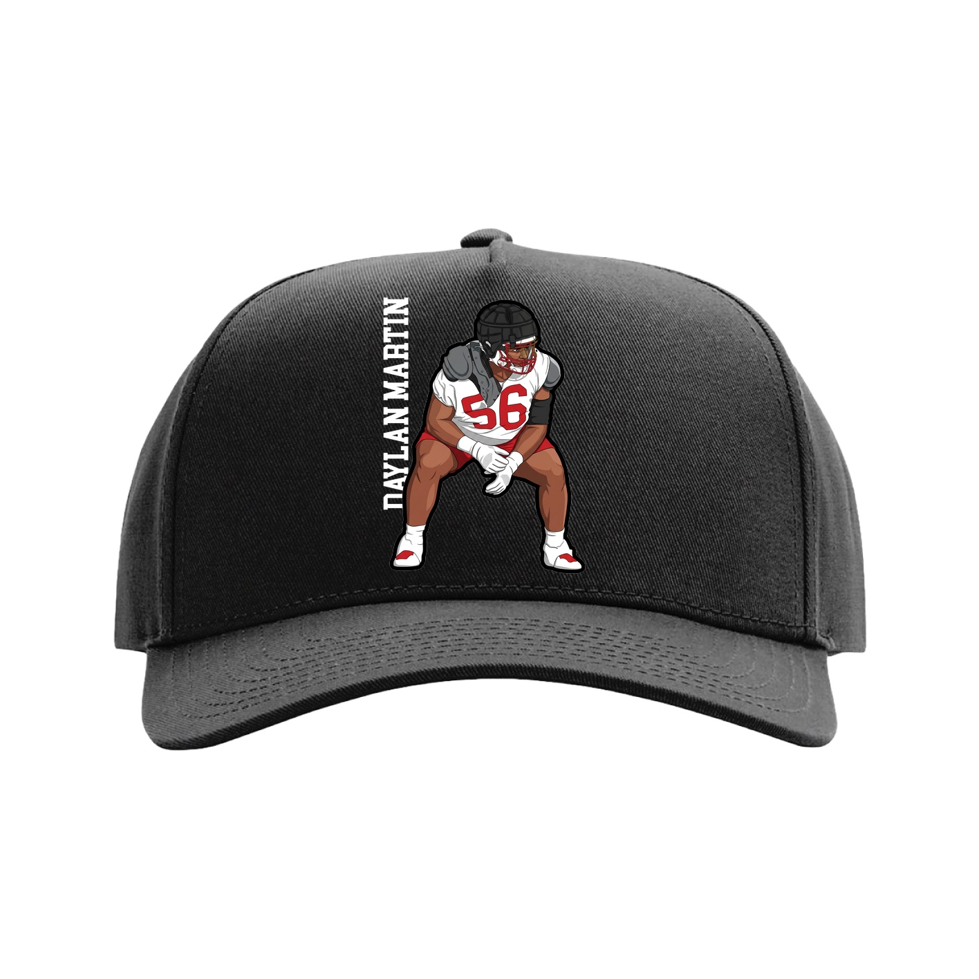 Full Fabric Five-Panel Champ Cap — Name Vertical in Black