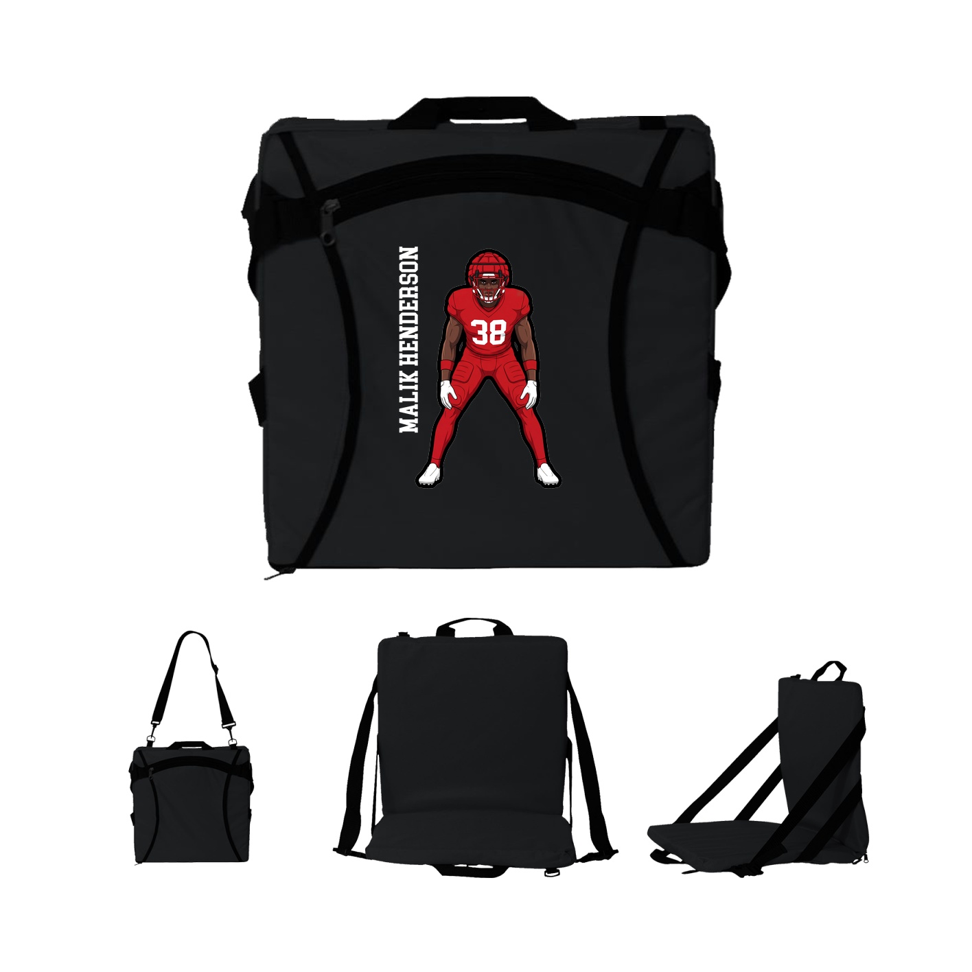 Folding Stadium Seat — Name Vertical in Black