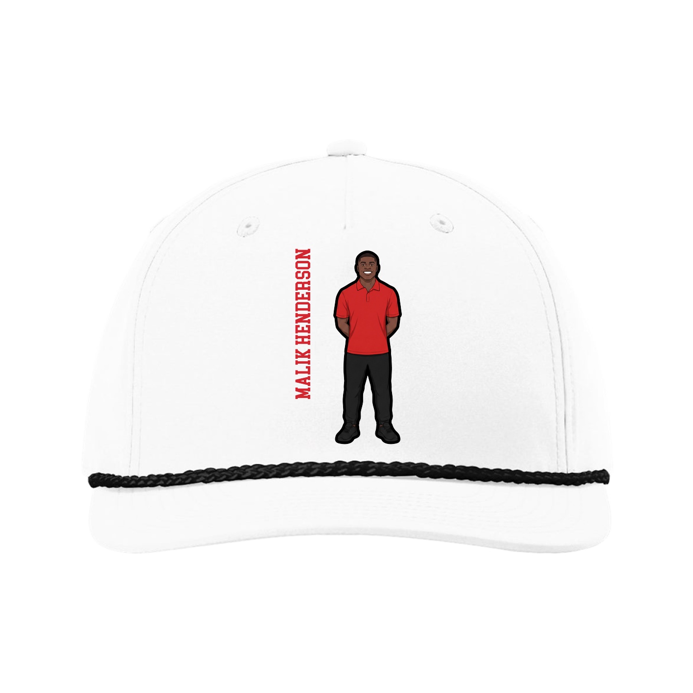 Five-Panel Classic Rope Cap — Name Vertical in White