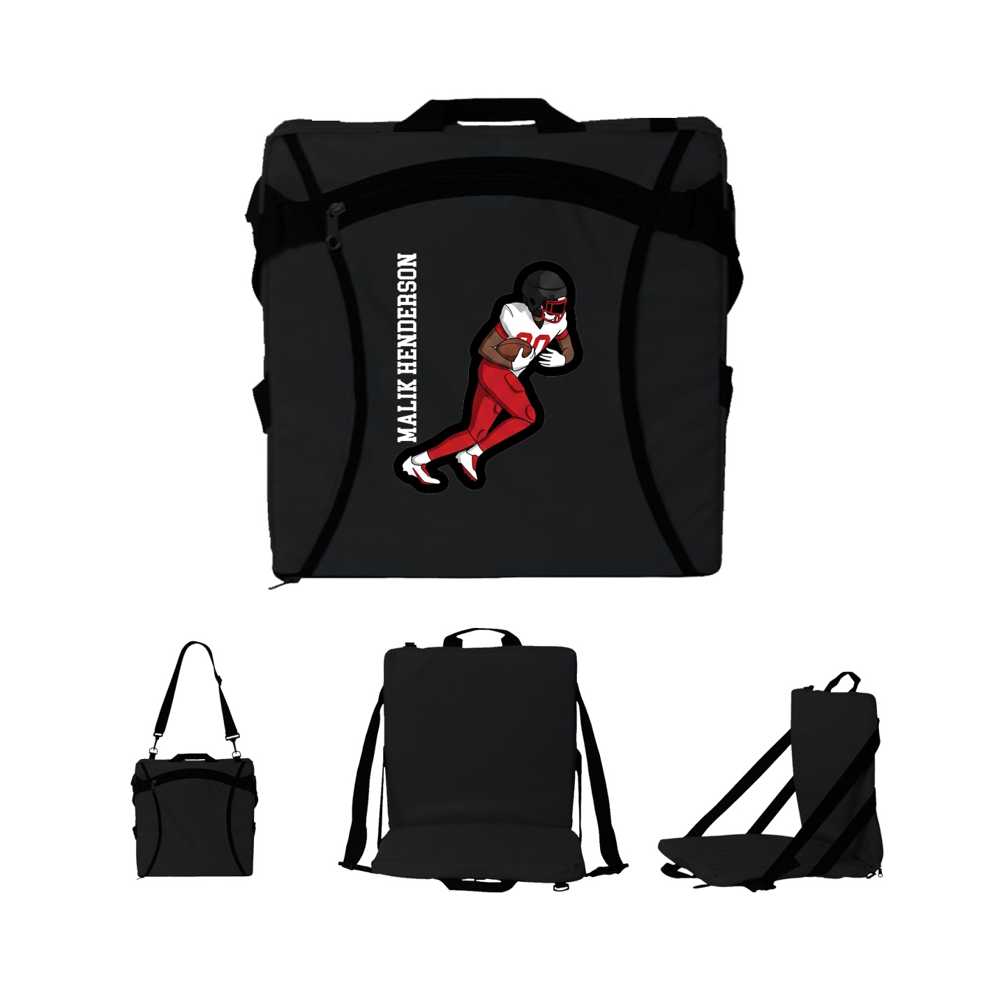 Folding Stadium Seat — Name Vertical in Black
