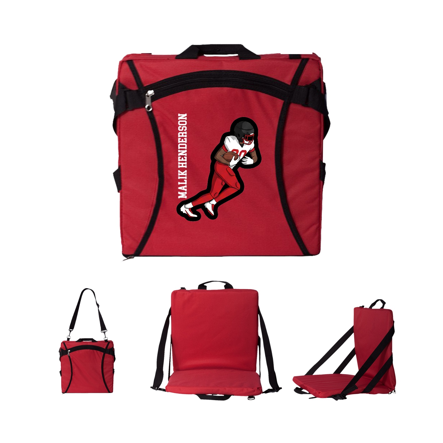 Folding Stadium Seat — Name Vertical in Red