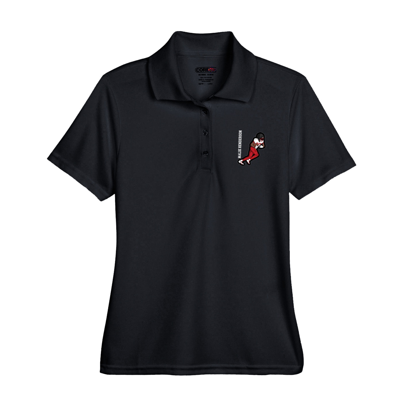 Womens Performance Polo — Name Vertical in Black