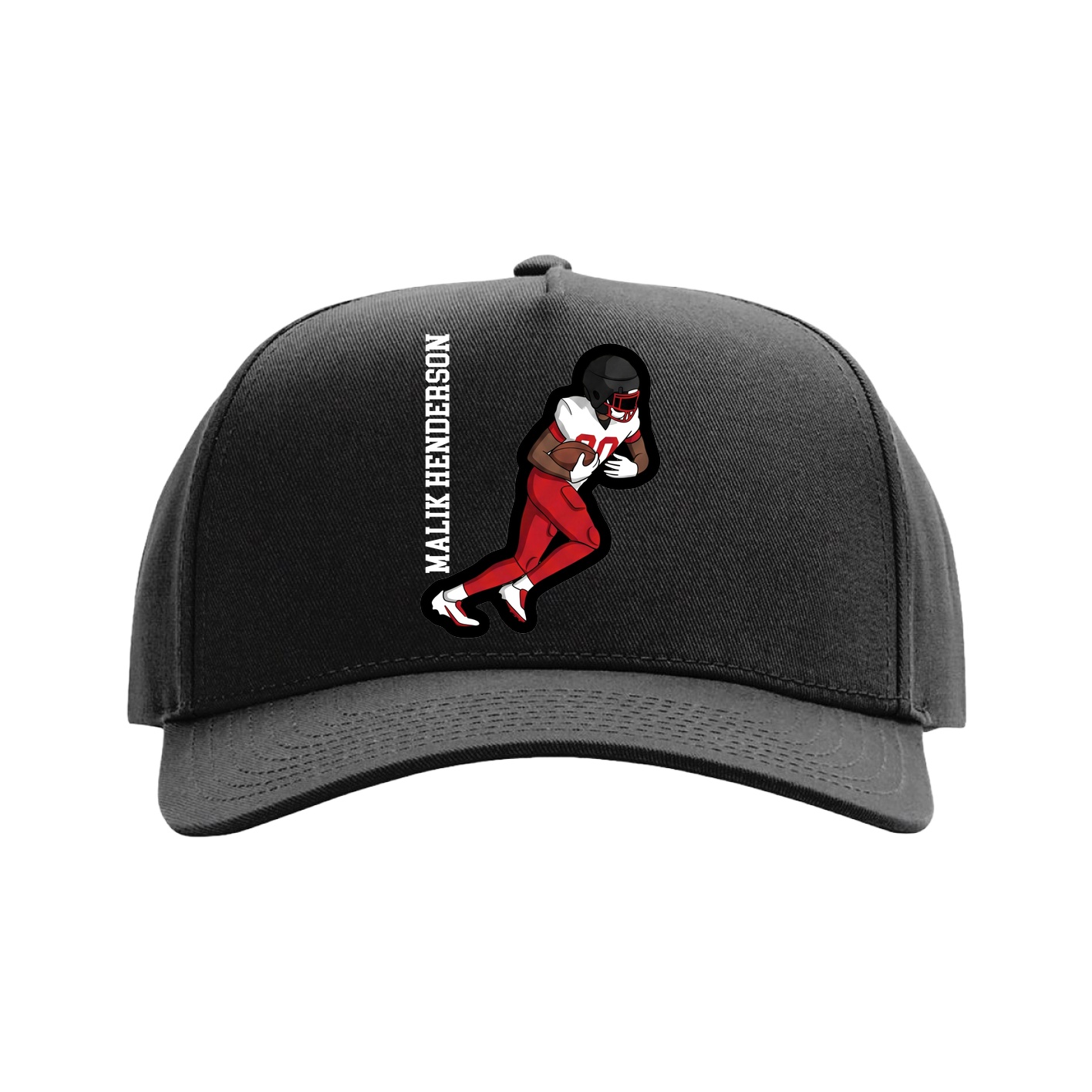 Full Fabric Five-Panel Champ Cap — Name Vertical in Black