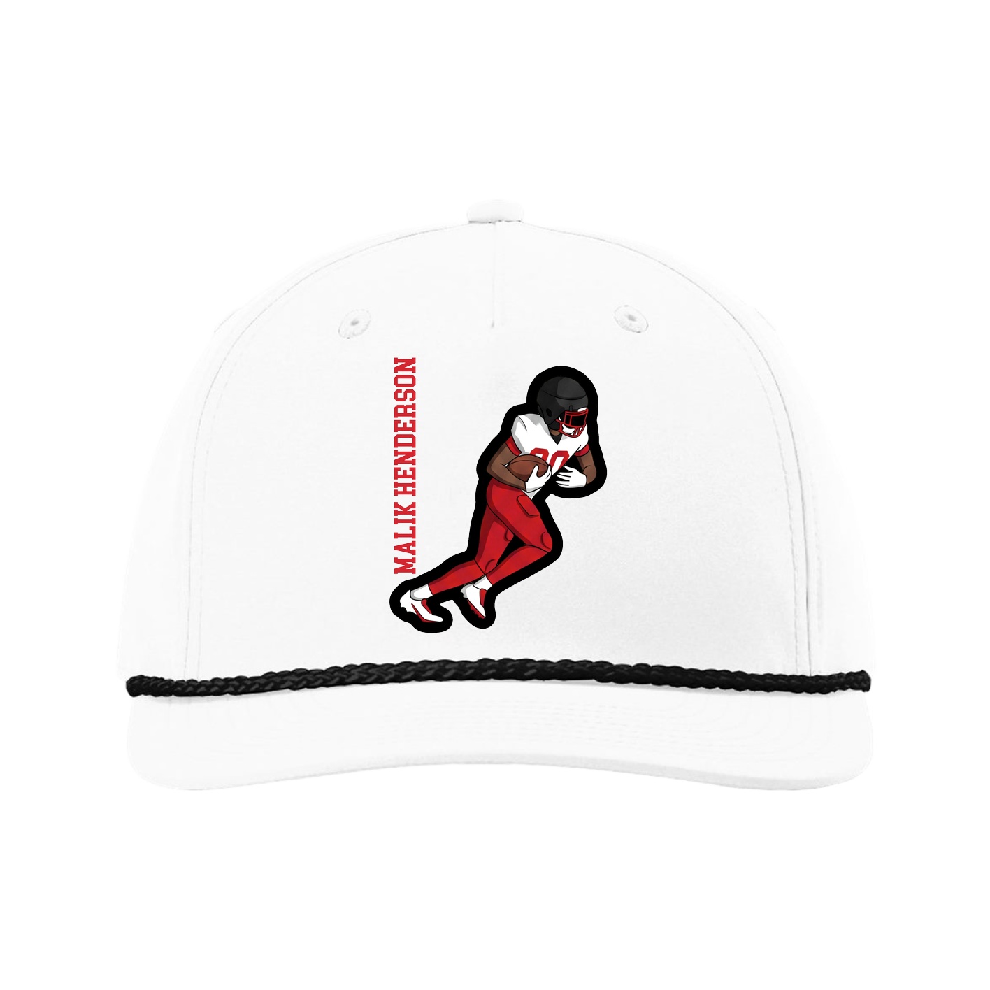 Five-Panel Classic Rope Cap — Name Vertical in White