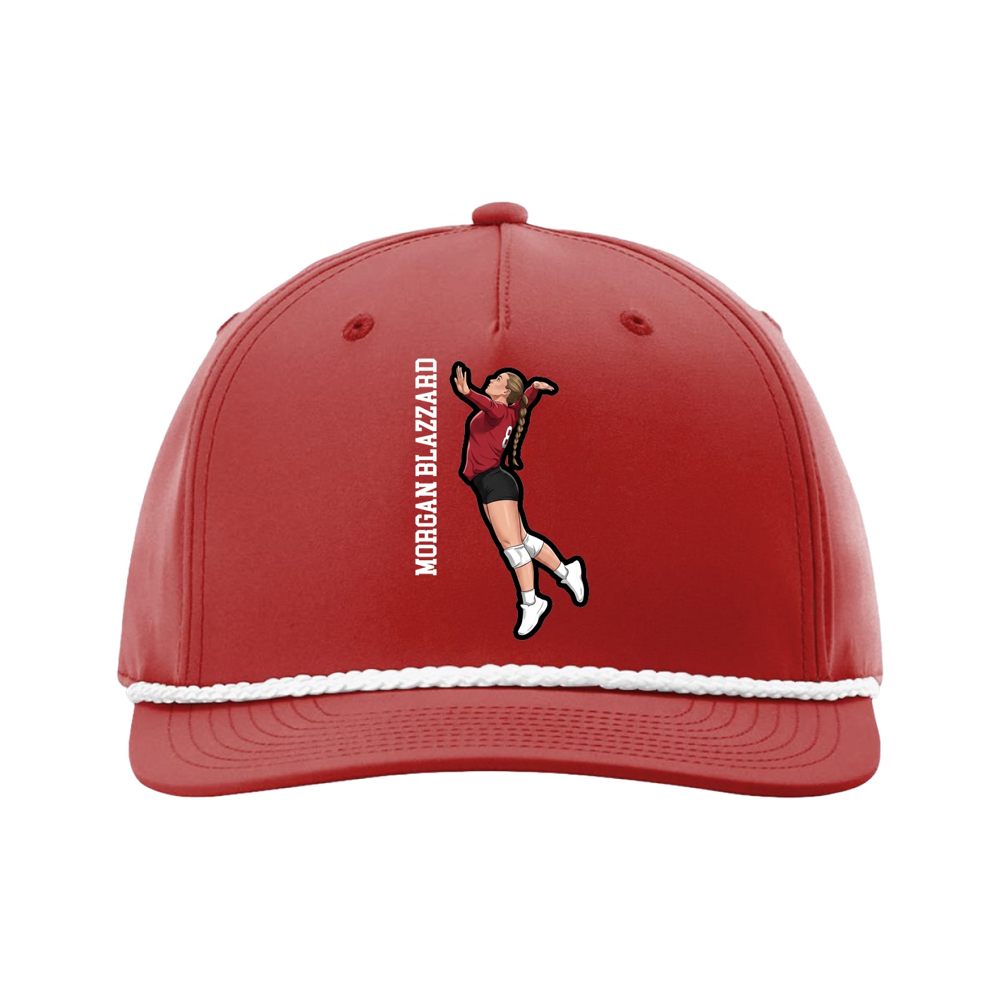 Five-Panel Classic Rope Cap — Name Vertical in Red