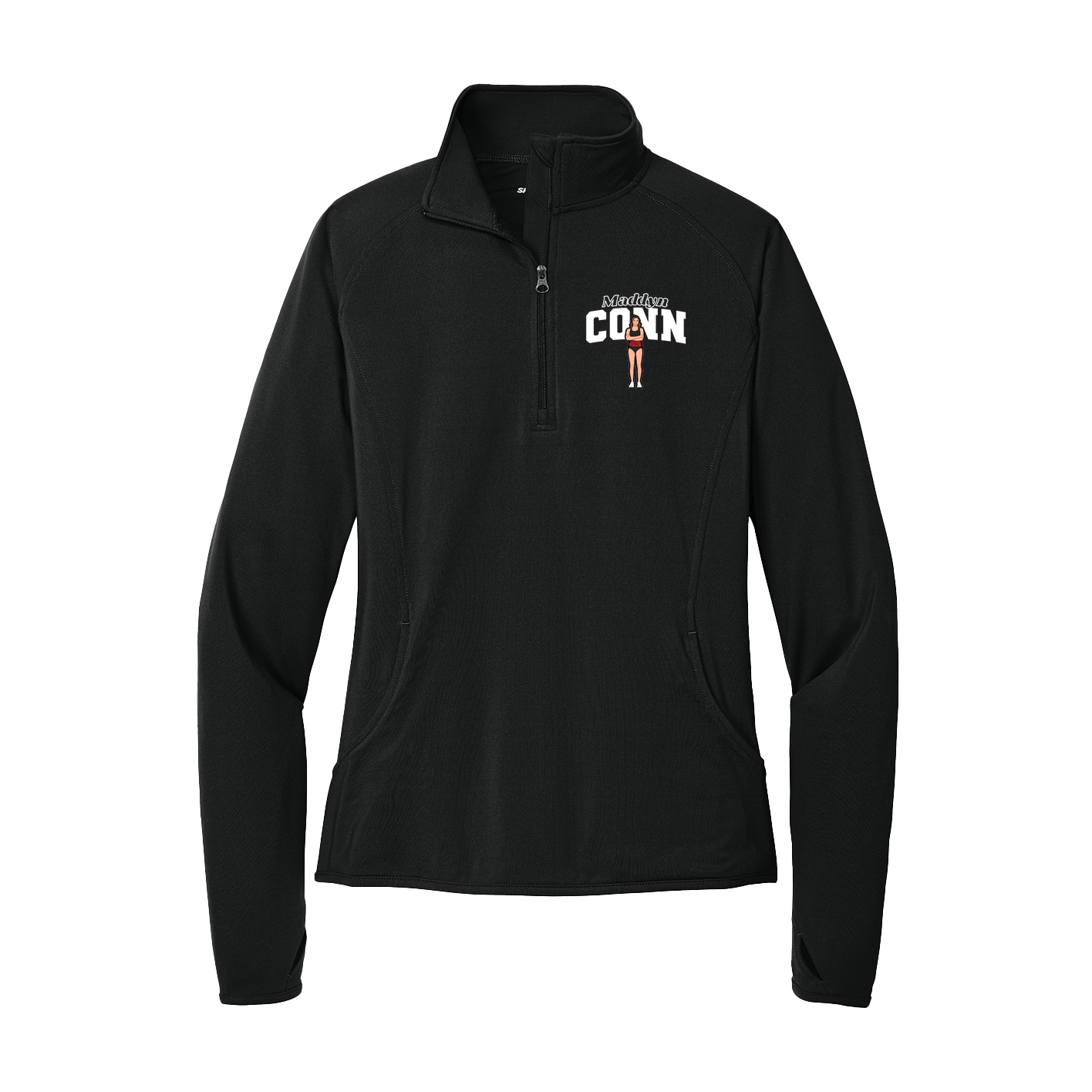 Women's Q-Zip Pullover — Name Arch in Black