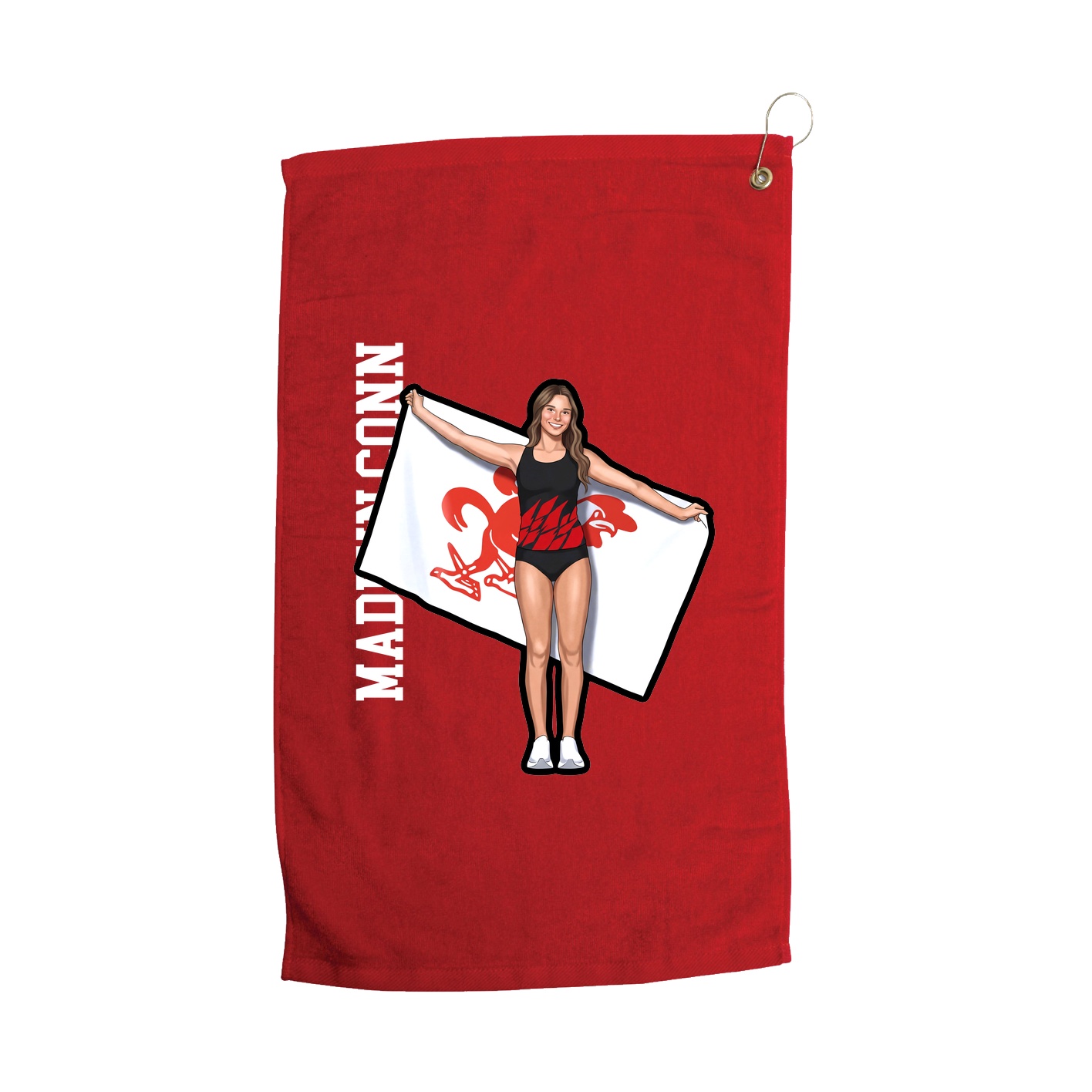 Golf Towel — Name Vertical in Red