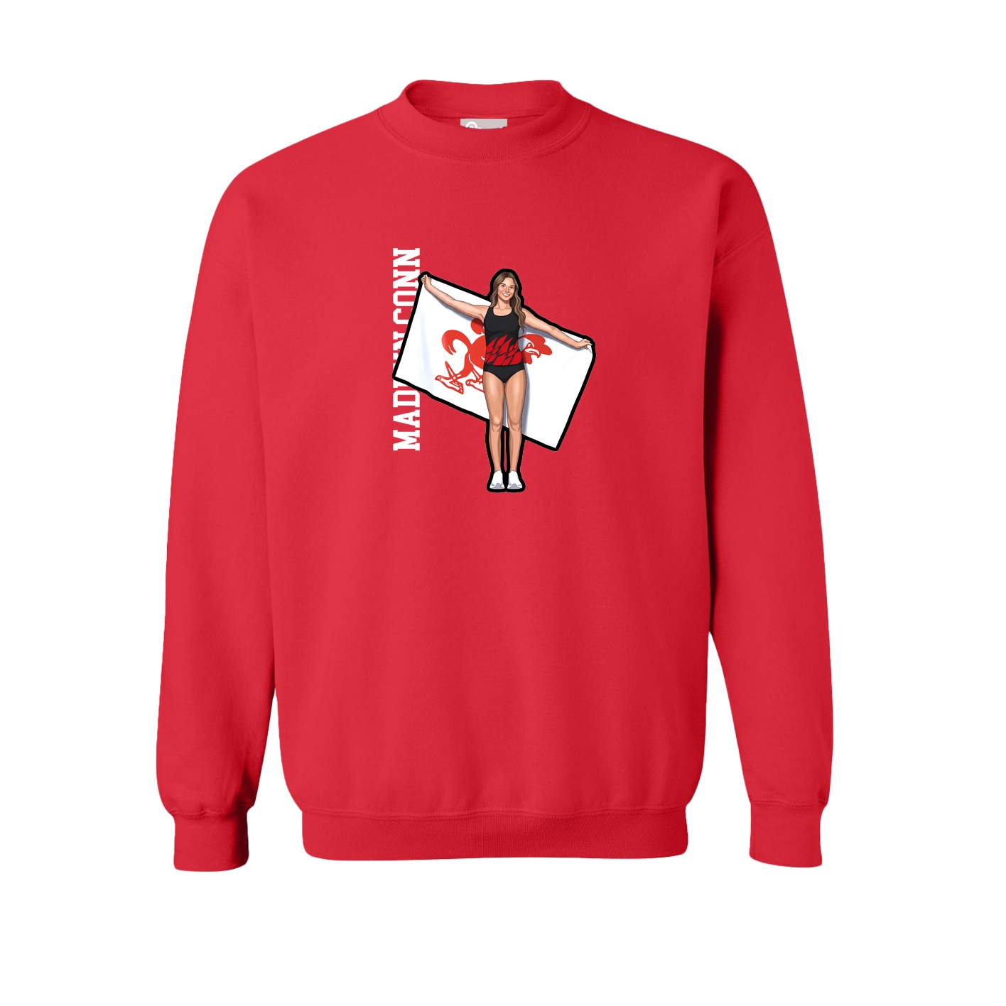 Fleece Crew — Name Vertical in Red