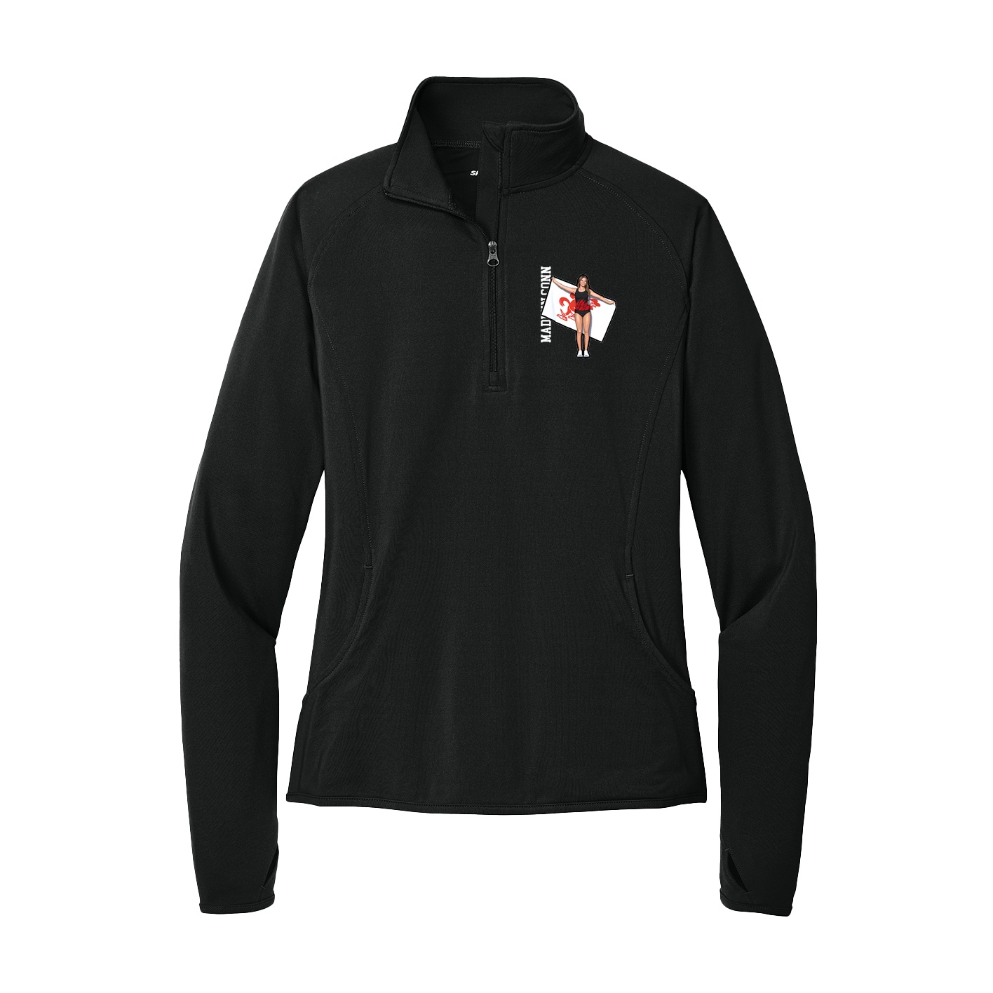 Women's Q-Zip Pullover — Name Vertical in Black