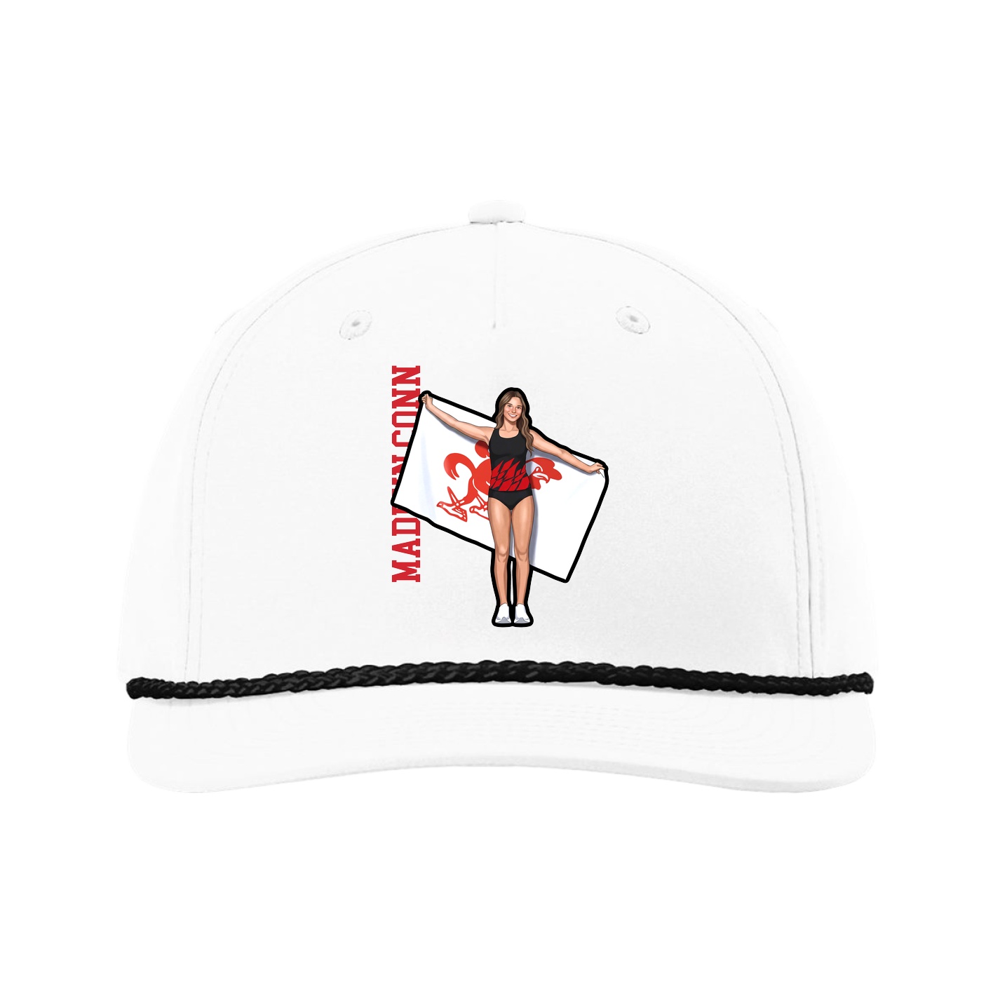 Five-Panel Classic Rope Cap — Name Vertical in White