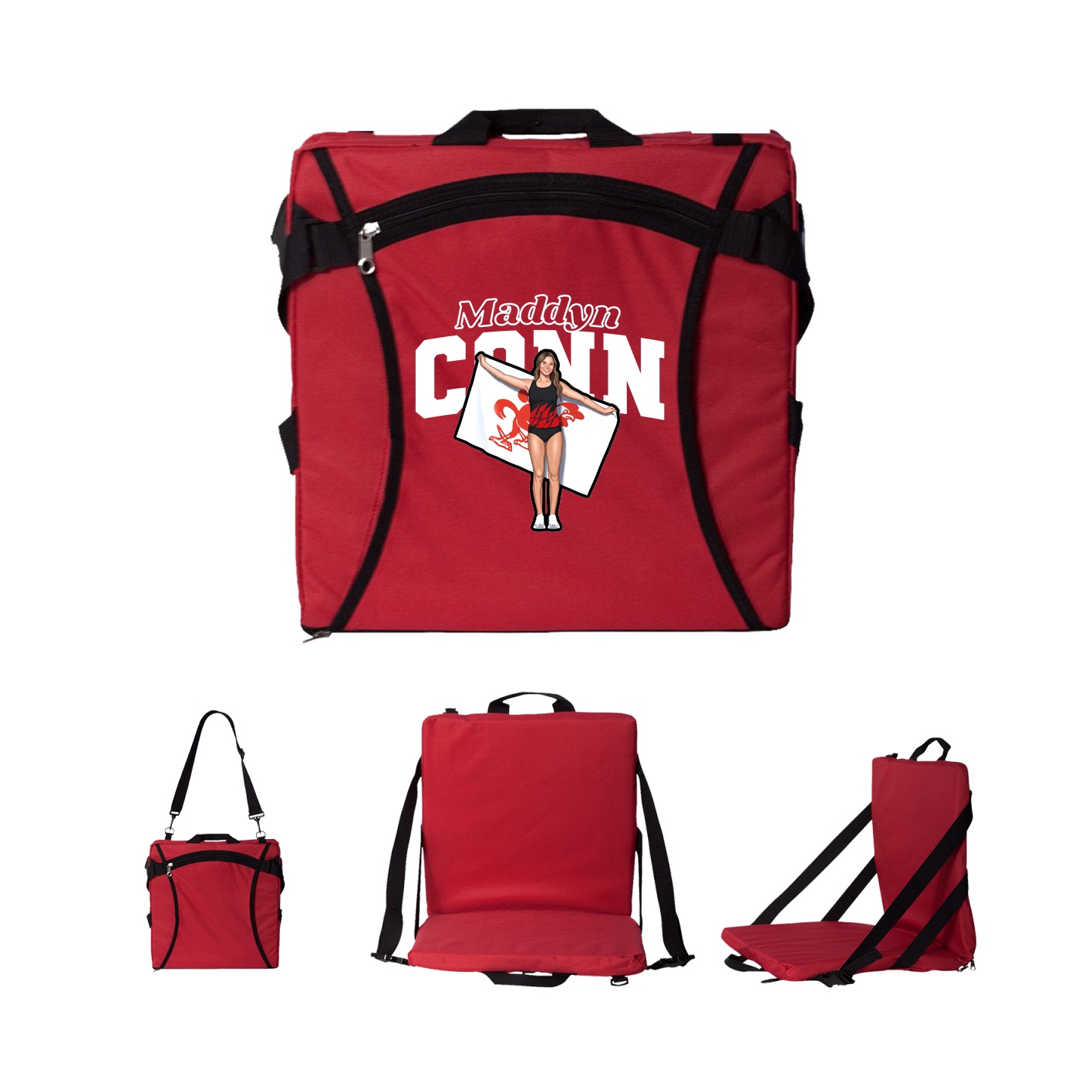 Folding Stadium Seat — Name Arch in Red
