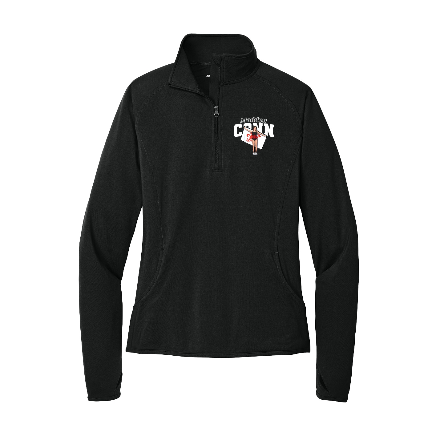 Women's Q-Zip Pullover — Name Arch in Black