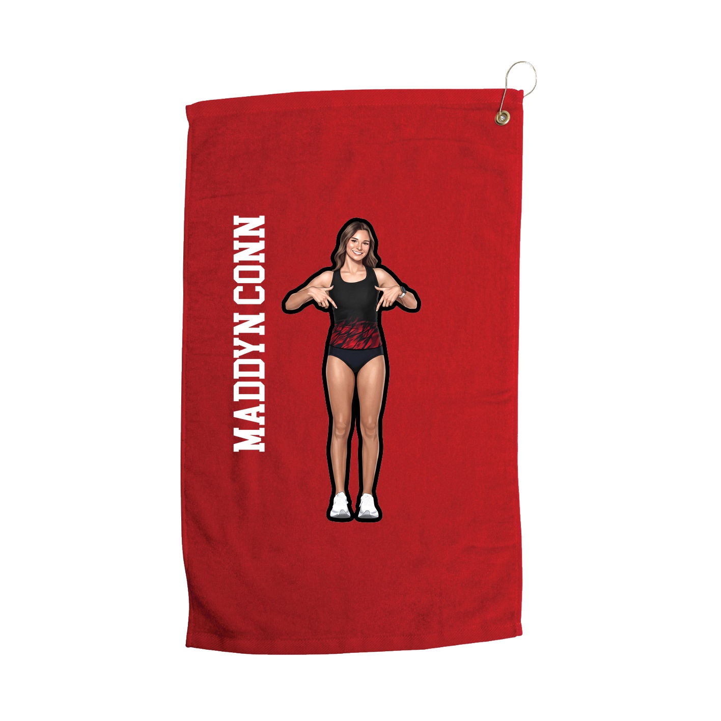 Golf Towel — Name Vertical in Red