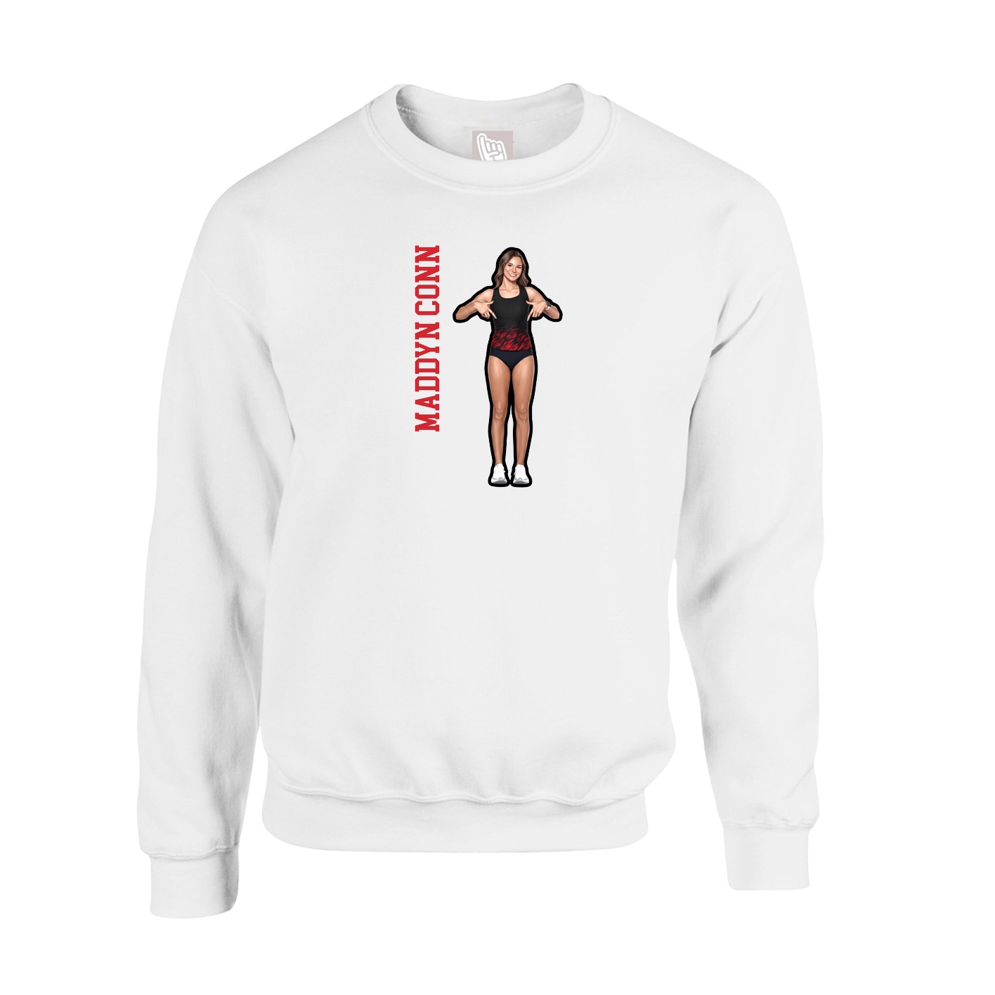 Fleece Crew — Name Vertical in White