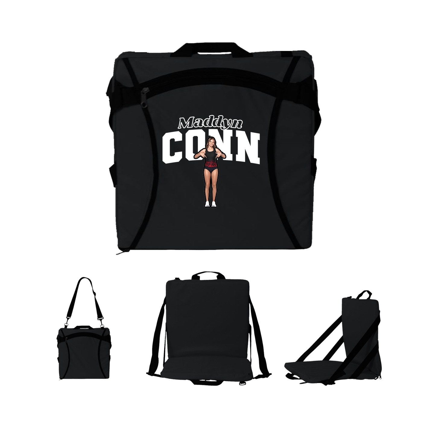Folding Stadium Seat — Name Arch in Black