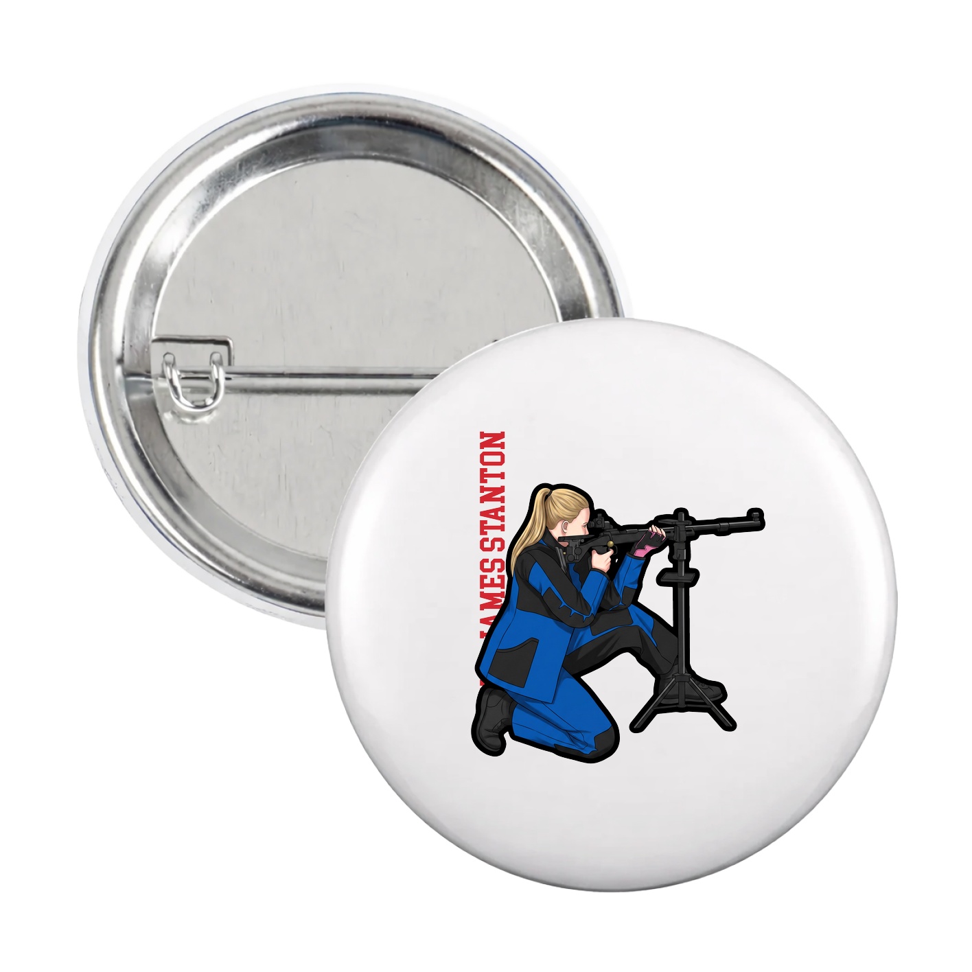 Game Day Button — Name Vertical in White